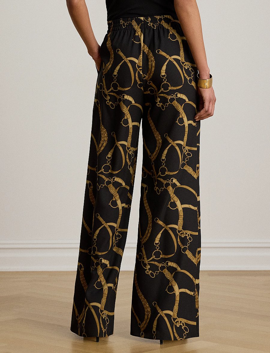 Lauren Ralph Lauren - Belting-Print Crepe Wide-Leg Pant - leveälahkeiset housut - black/tan - 3