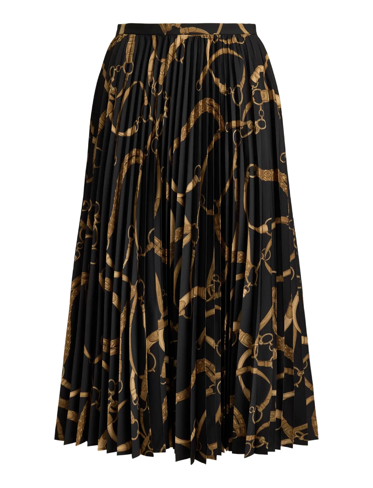 Lauren Ralph Lauren Belting-Print Pleated Crepe Skirt - Transitional Layering - BLACK/TAN / black