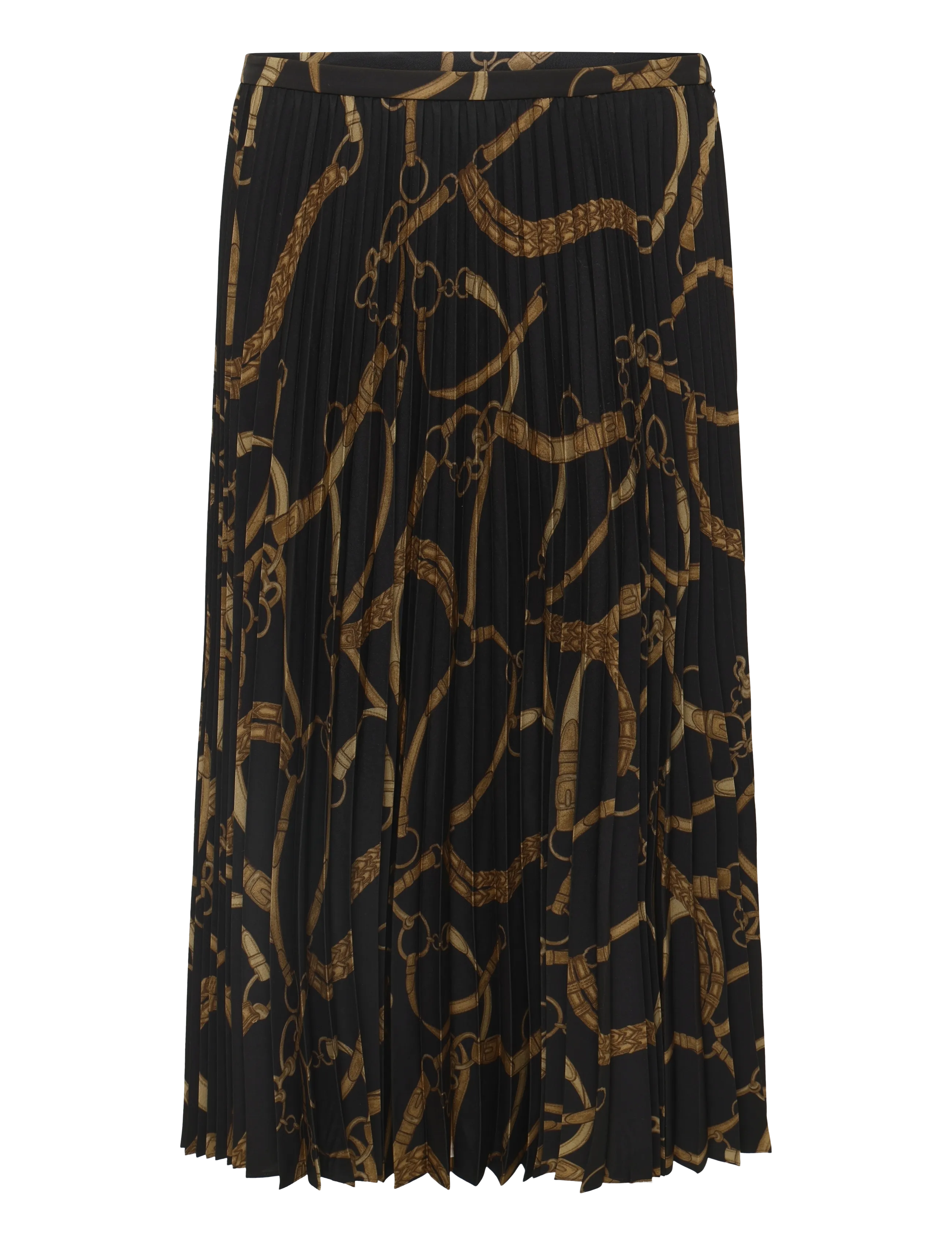 Lauren Ralph Lauren - Belting-Print Pleated Crepe Skirt - pleated skirts - black/tan - 1