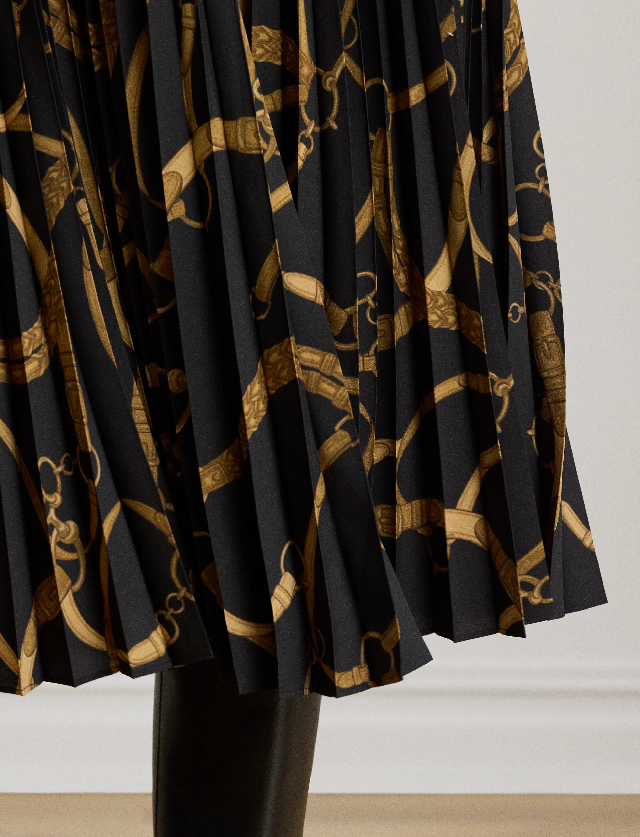 Lauren Ralph Lauren - Belting-Print Pleated Crepe Skirt - plisserede nederdele - black/tan - 3