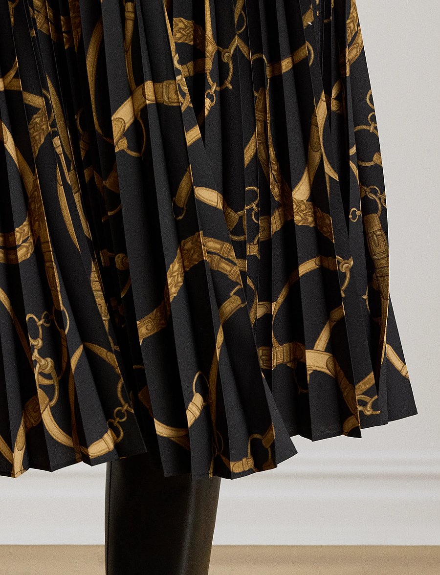 Lauren Ralph Lauren - Belting-Print Pleated Crepe Skirt - pleated skirts - black/tan - 4