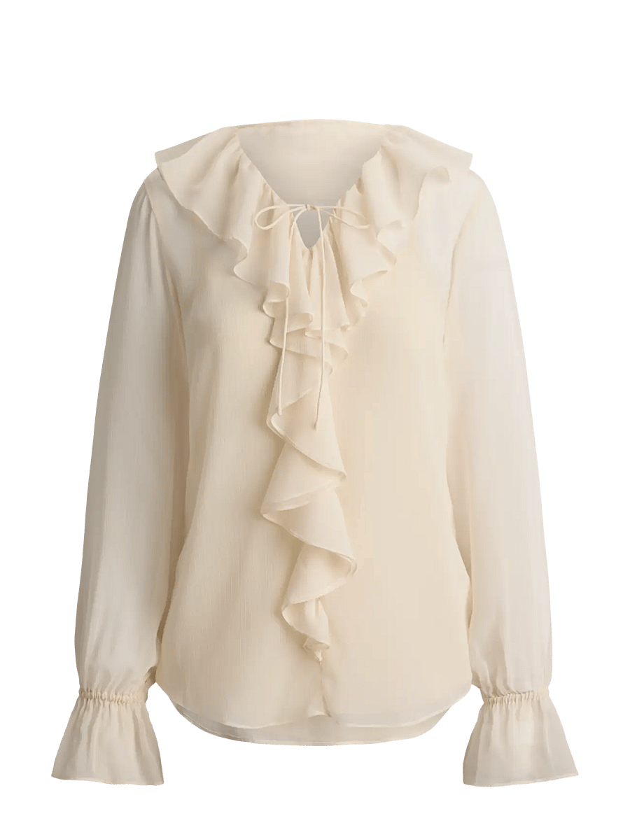 Lauren Ralph Lauren - Ruffle-Trim Crinkle Georgette Blouse - langærmede bluser - mascarpone cream - 1