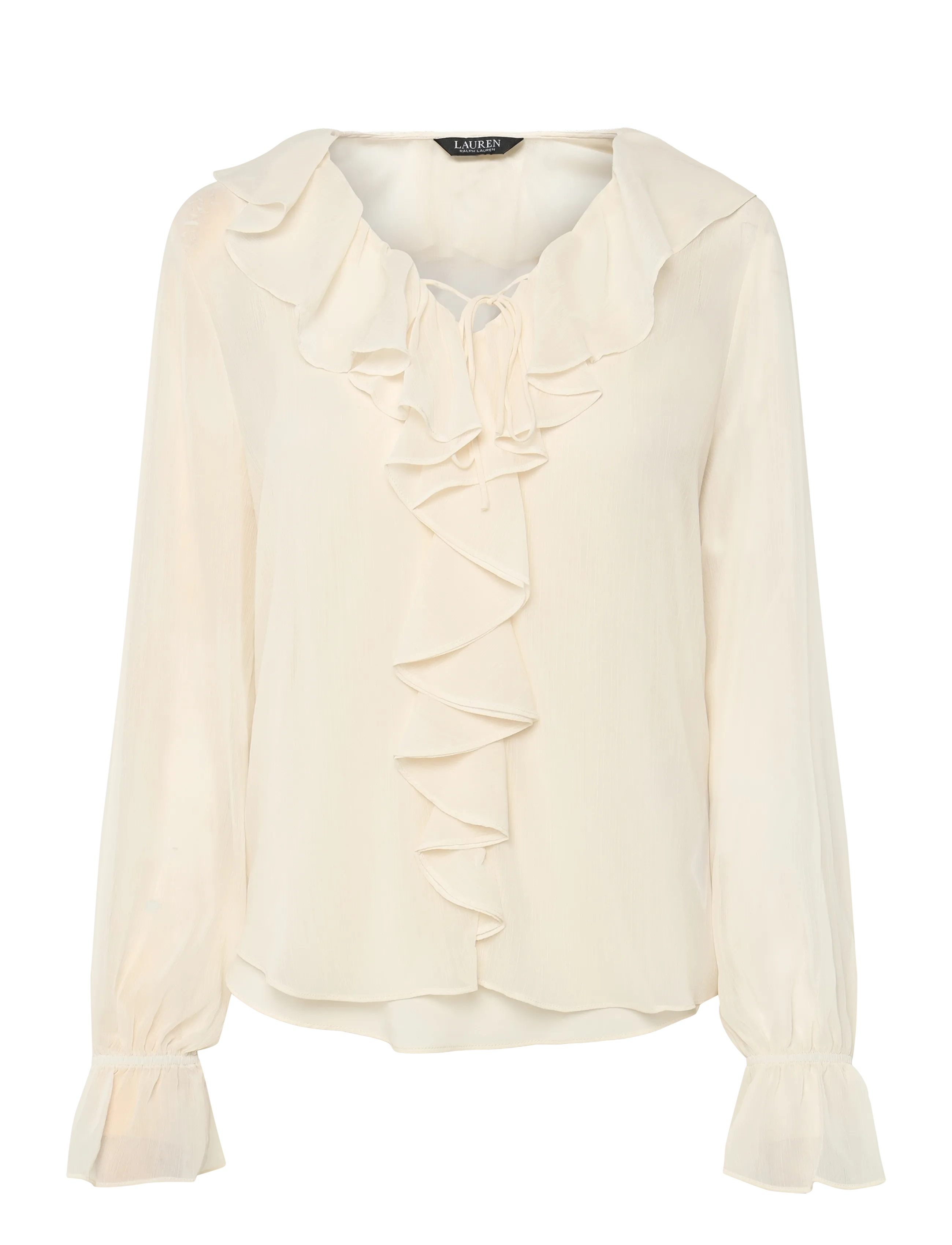 Lauren Ralph Lauren - Ruffle-Trim Crinkle Georgette Blouse - langärmelige blusen - mascarpone cream - 1