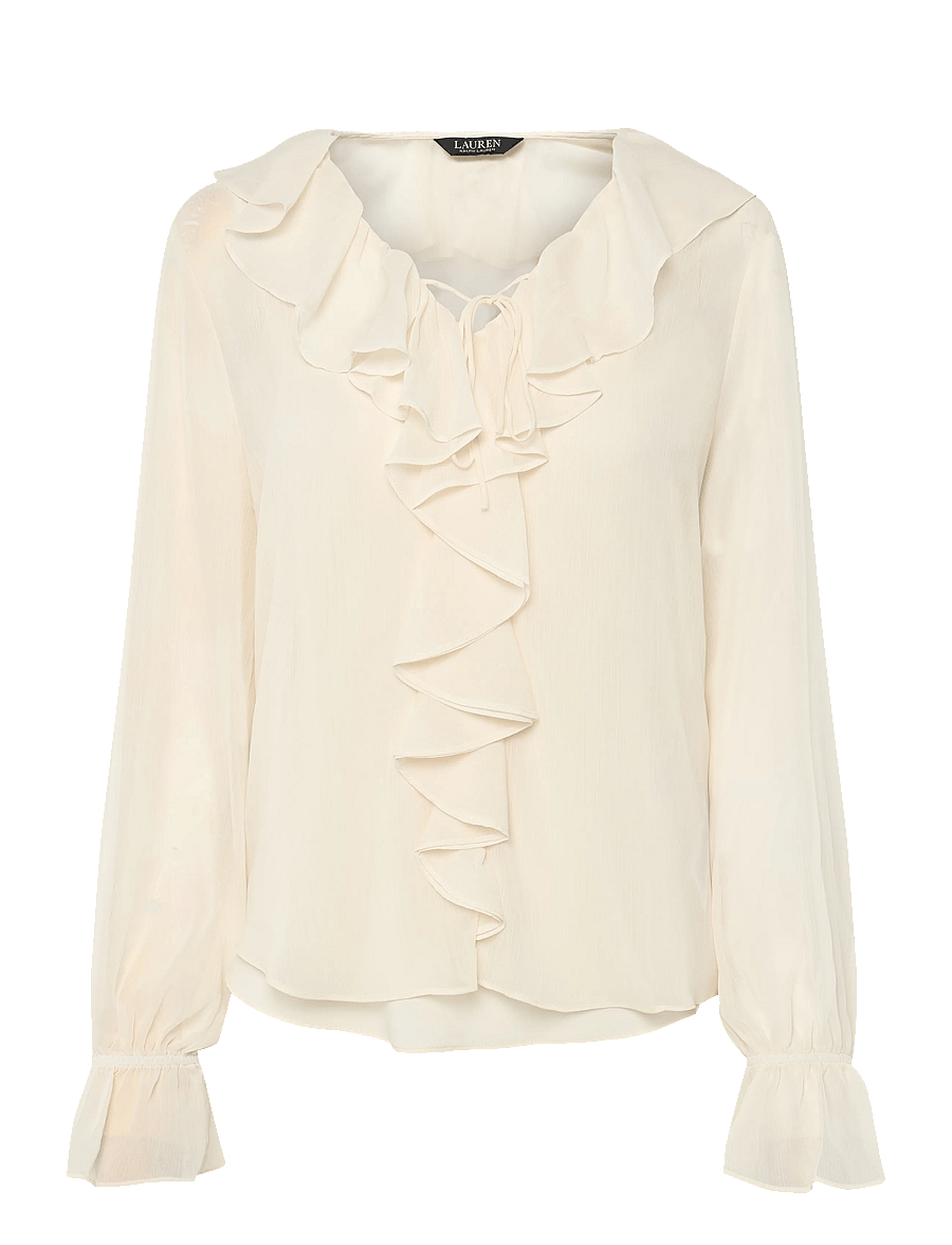 Lauren Ralph Lauren - Ruffle-Trim Crinkle Georgette Blouse - langärmelige blusen - mascarpone cream - 1