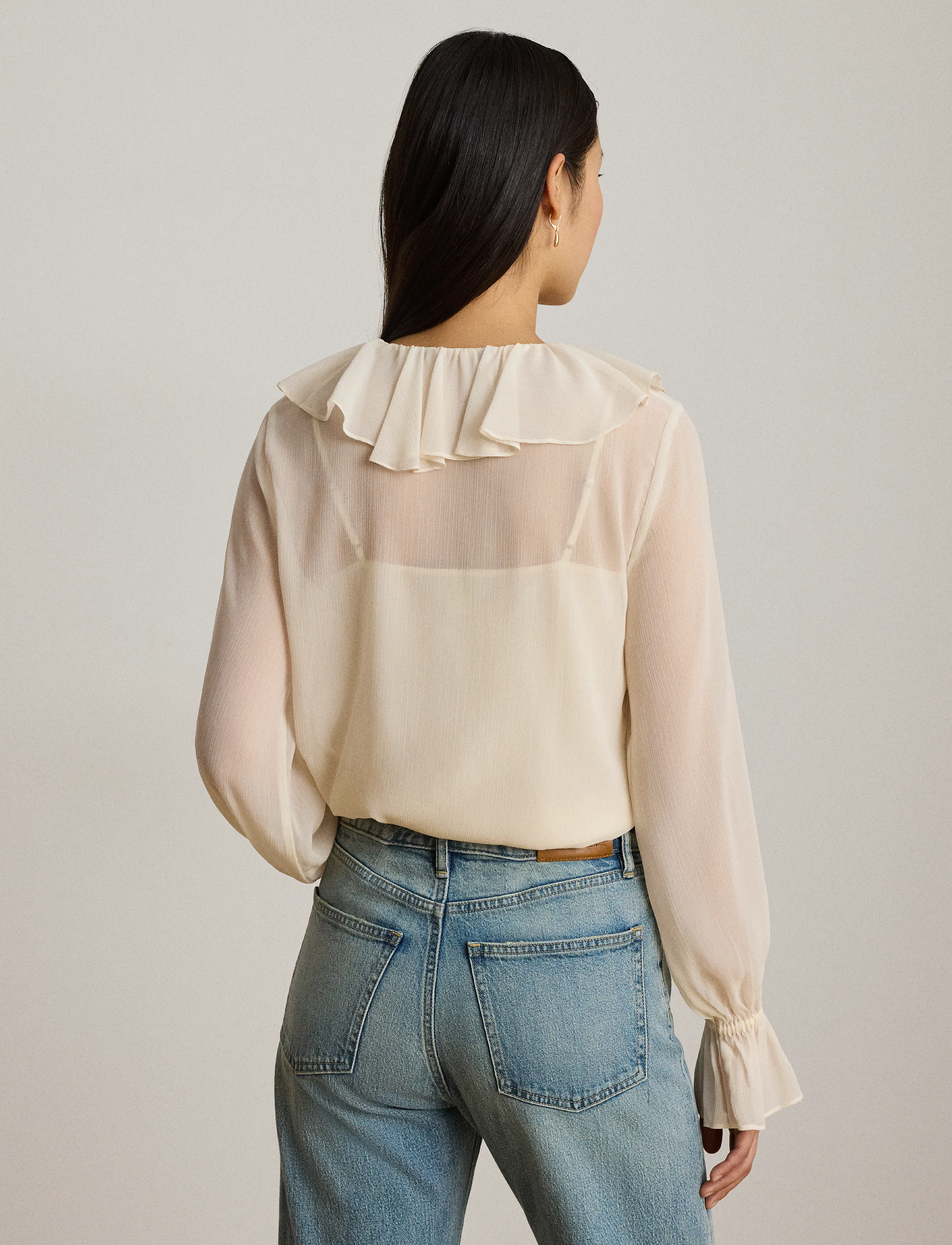 Lauren Ralph Lauren - Ruffle-Trim Crinkle Georgette Blouse - langærmede bluser - mascarpone cream - 2