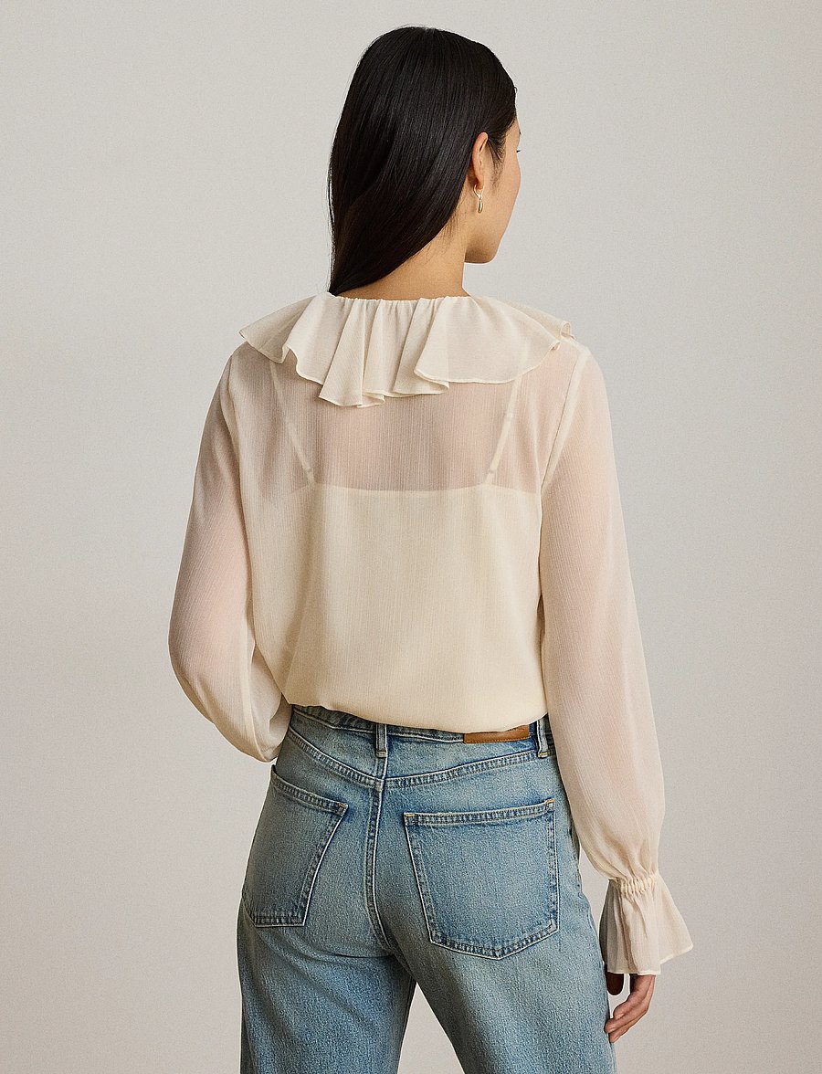 Lauren Ralph Lauren - Ruffle-Trim Crinkle Georgette Blouse - langærmede bluser - mascarpone cream - 2