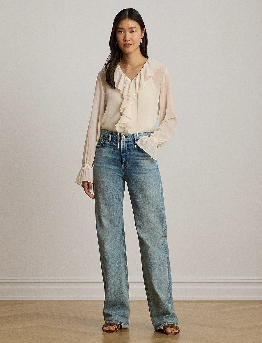 Lauren Ralph Lauren - Ruffle-Trim Crinkle Georgette Blouse - langærmede bluser - mascarpone cream - 3