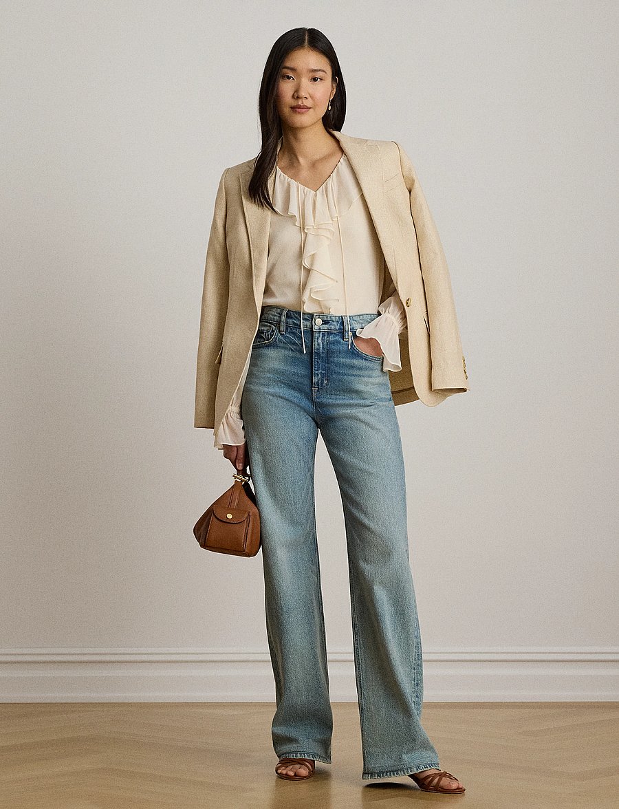 Lauren Ralph Lauren - Ruffle-Trim Crinkle Georgette Blouse - langærmede bluser - mascarpone cream - 4