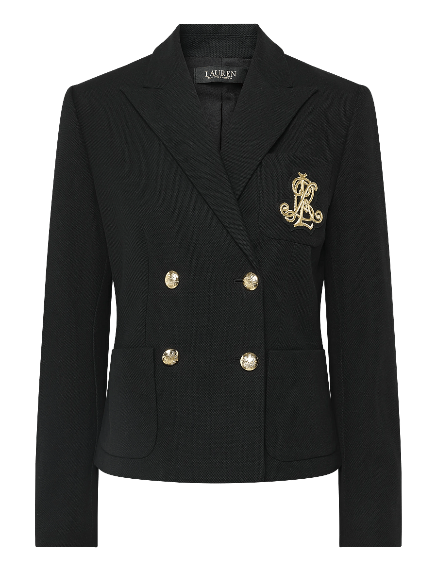 Lauren Ralph Lauren - Double-Breasted Stretch Piqué Blazer - dobbeltradede blazere - black - 1