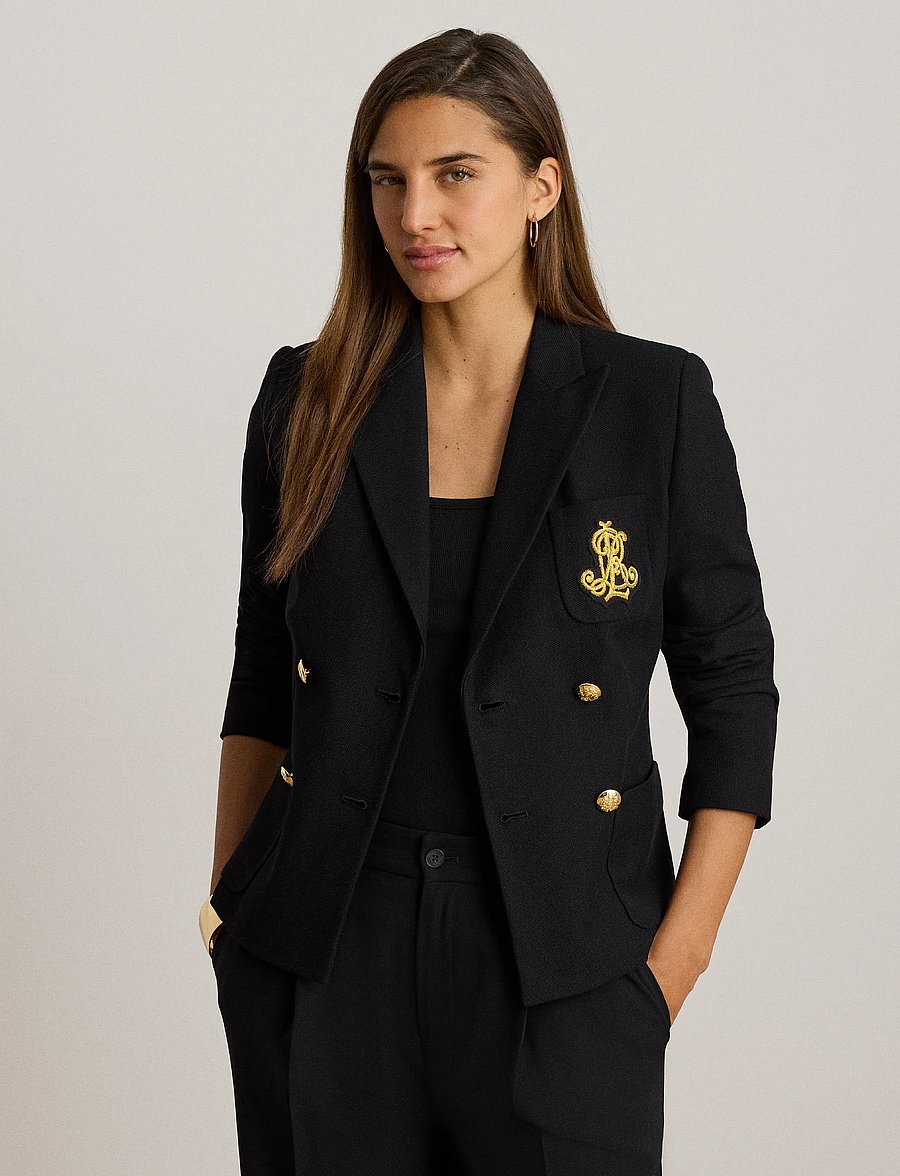 Lauren Ralph Lauren - Double-Breasted Stretch Piqué Blazer - dobbeltradede blazere - black - 0