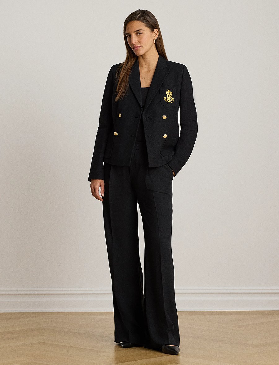 Lauren Ralph Lauren - Double-Breasted Stretch Piqué Blazer - dobbeltradede blazere - black - 4