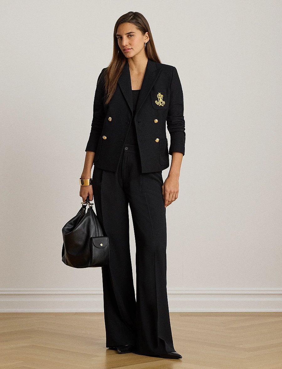 Lauren Ralph Lauren - Double-Breasted Stretch Piqué Blazer - dobbeltradede blazere - black - 5