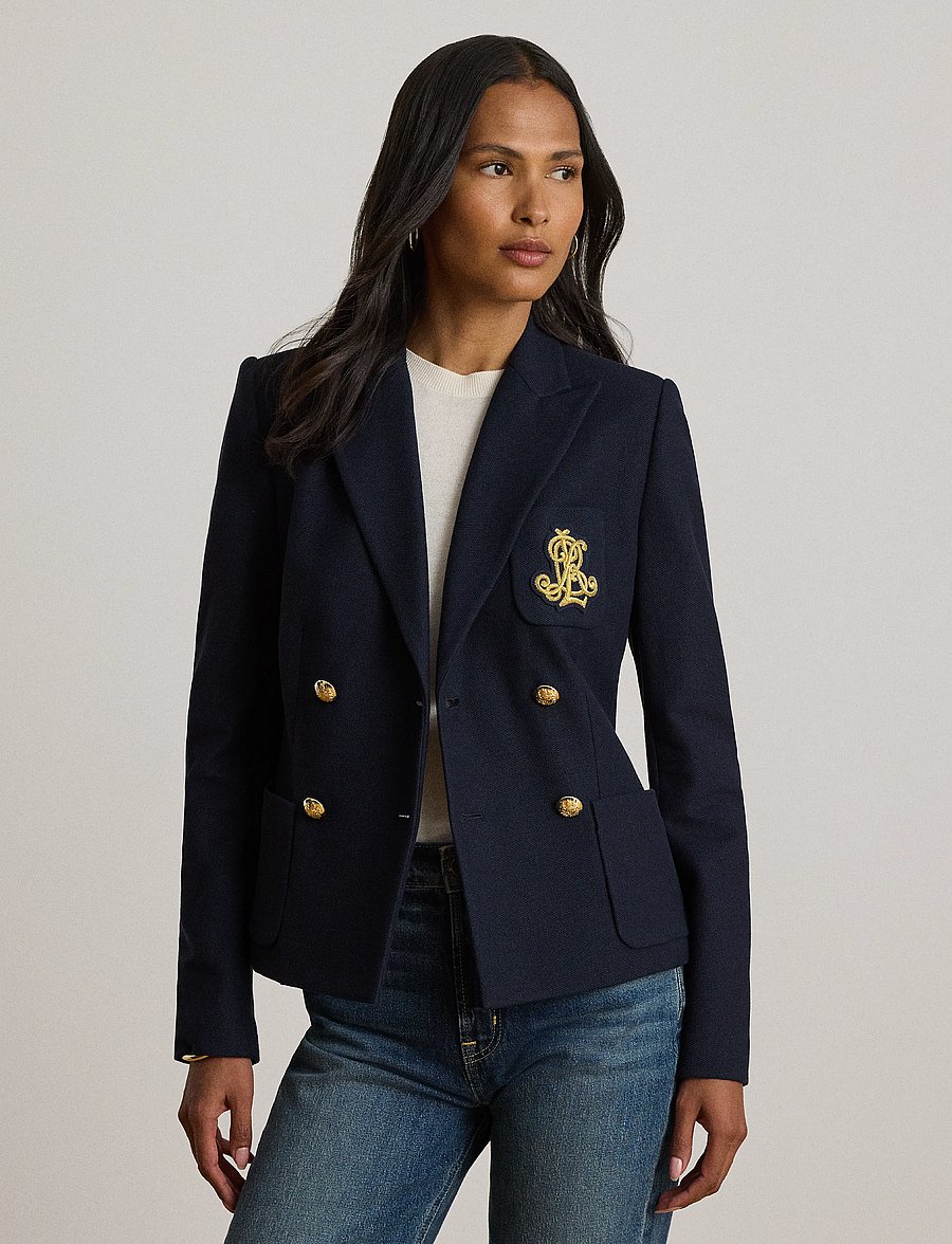 Lauren Ralph Lauren - Double-Breasted Stretch Piqué Blazer - dobbeltradede blazere - lauren navy - 0