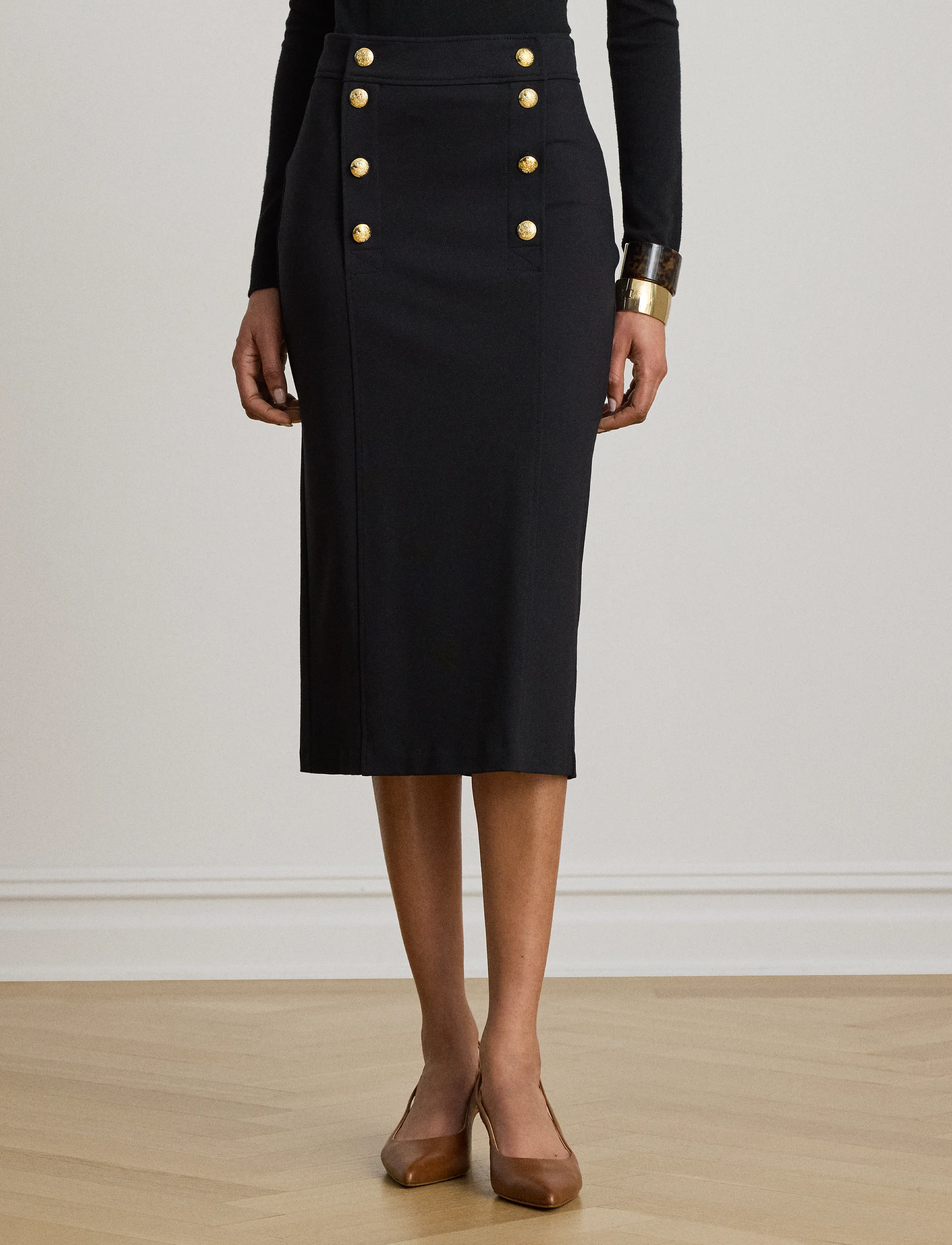 Lauren Ralph Lauren - Stretch Ponte Sailor Pencil Skirt - pencil skirts - black - 4
