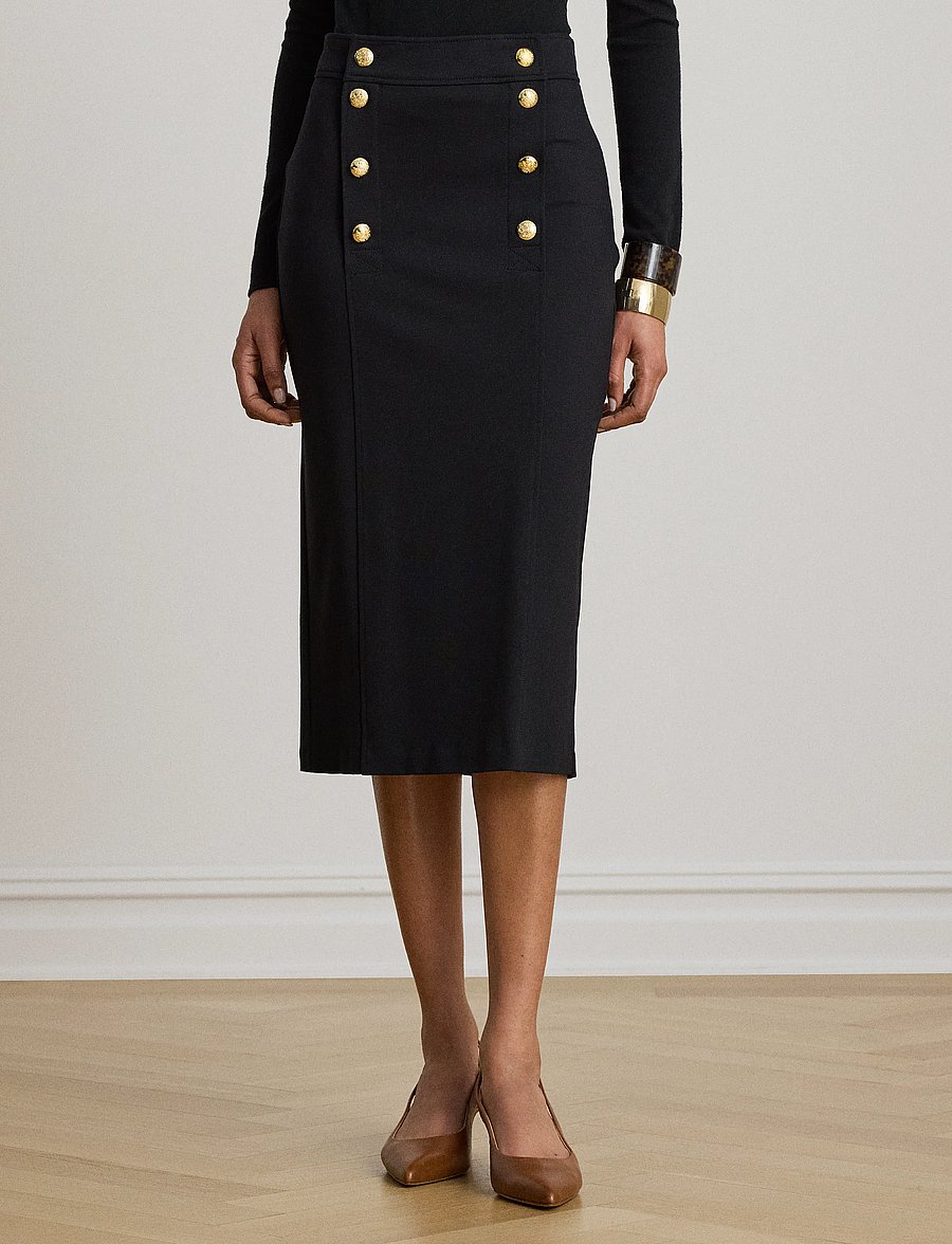 Lauren Ralph Lauren - Stretch Ponte Sailor Pencil Skirt - bleistiftröcke - black - 4