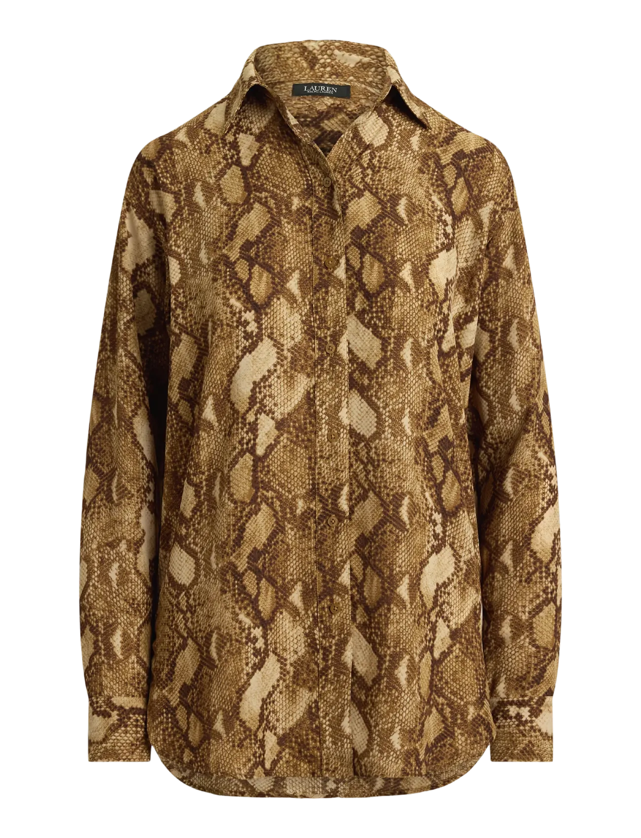 Lauren Ralph Lauren Relaxed Fit Python-Print Georgette Shirt - Transitional Layering - TAN MULTI / brown