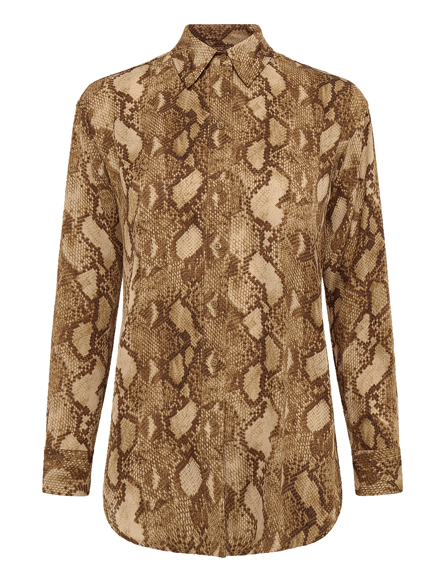 Lauren Ralph Lauren - Relaxed Fit Python-Print Georgette Shirt - langärmlige hemden - tan multi - 1