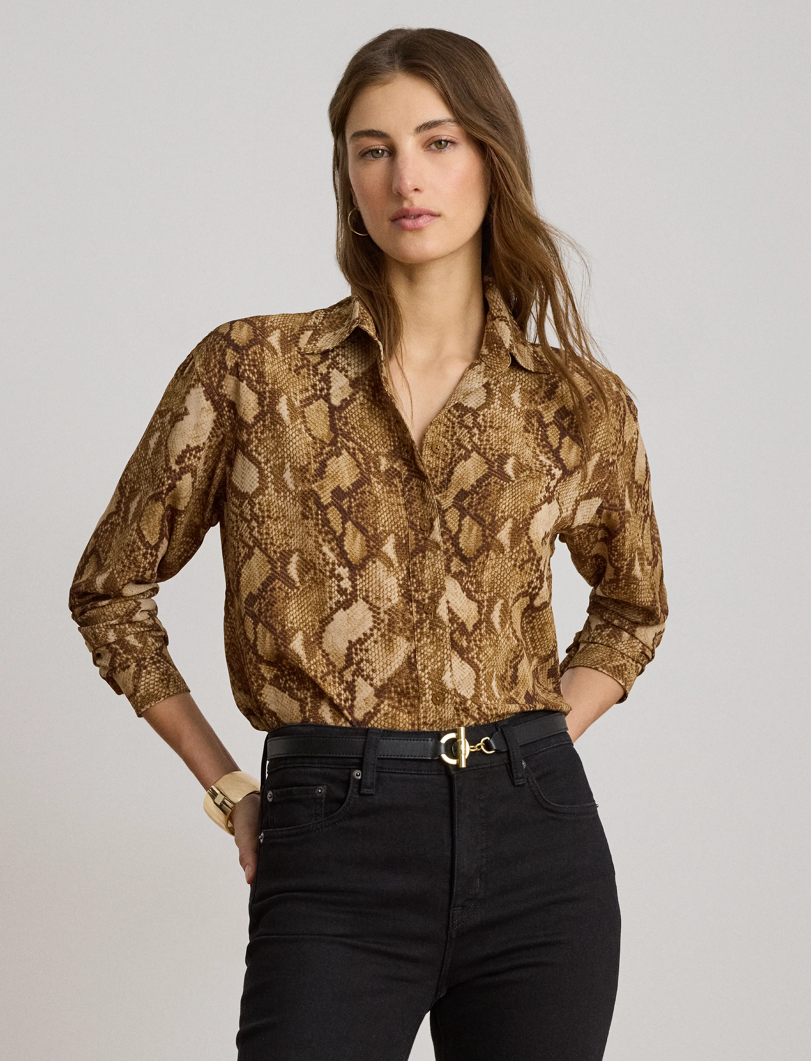 Lauren Ralph Lauren Relaxed Fit Python-Print Georgette Shirt - Särgid - TAN MULTI / brown