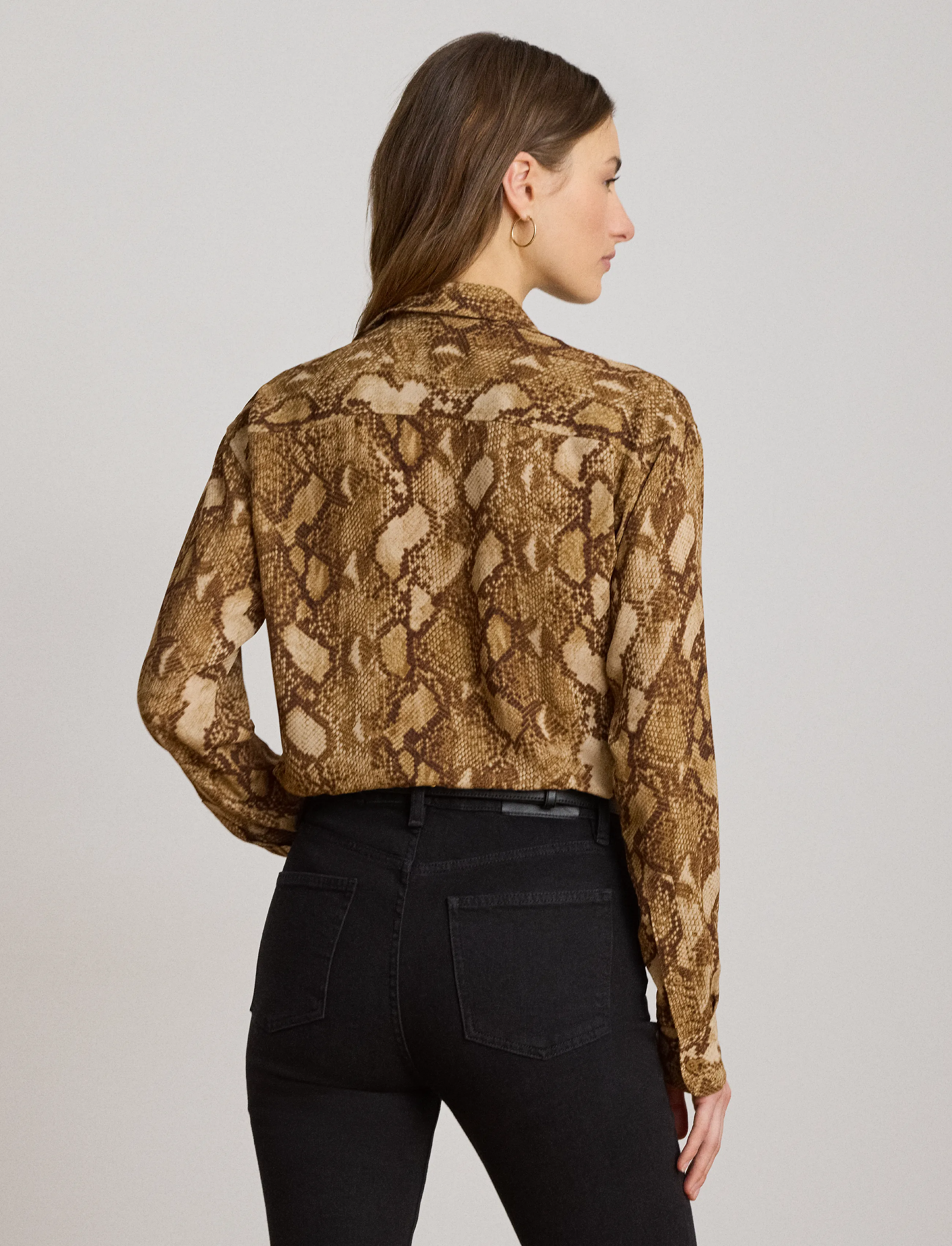 Lauren Ralph Lauren - Relaxed Fit Python-Print Georgette Shirt - langerma skyrtur - tan multi - 3