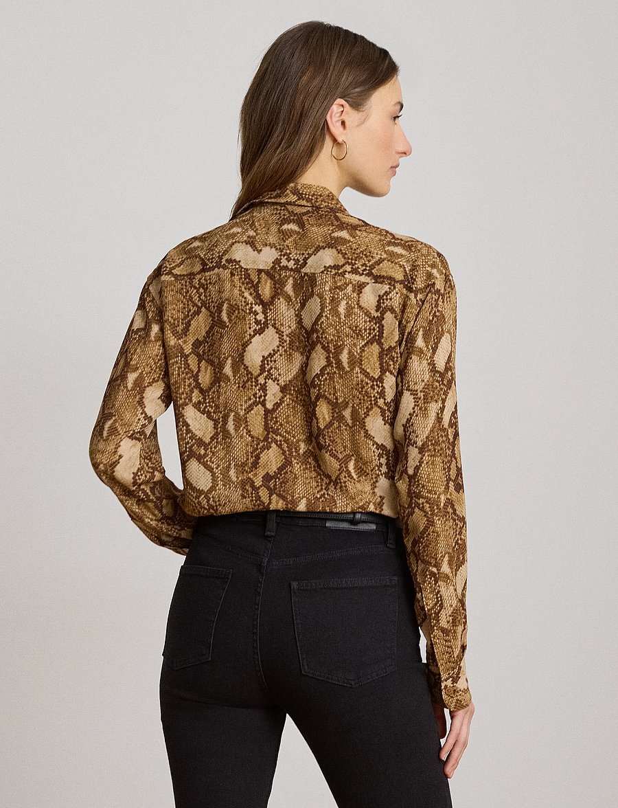 Lauren Ralph Lauren - Relaxed Fit Python-Print Georgette Shirt - langärmlige hemden - tan multi - 3
