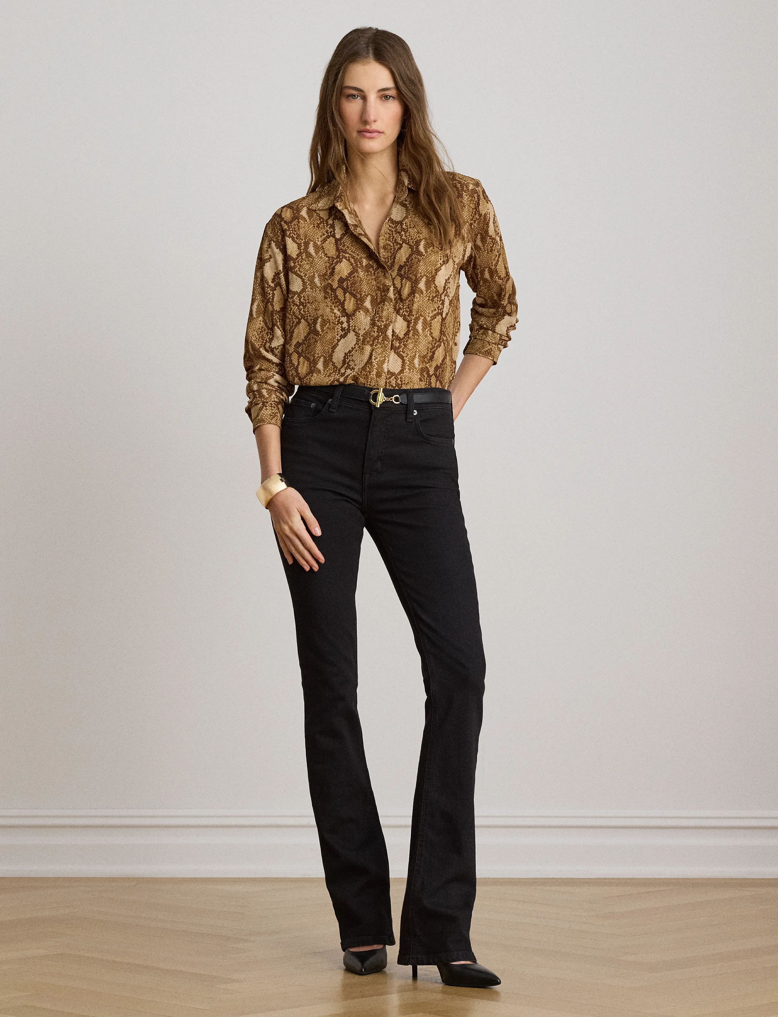 Lauren Ralph Lauren - Relaxed Fit Python-Print Georgette Shirt - langerma skyrtur - tan multi - 4