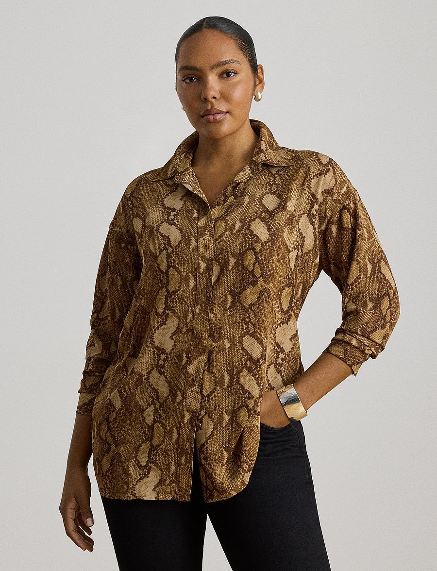 Lauren Ralph Lauren - Relaxed Fit Python-Print Georgette Shirt - langärmlige hemden - tan multi - 5