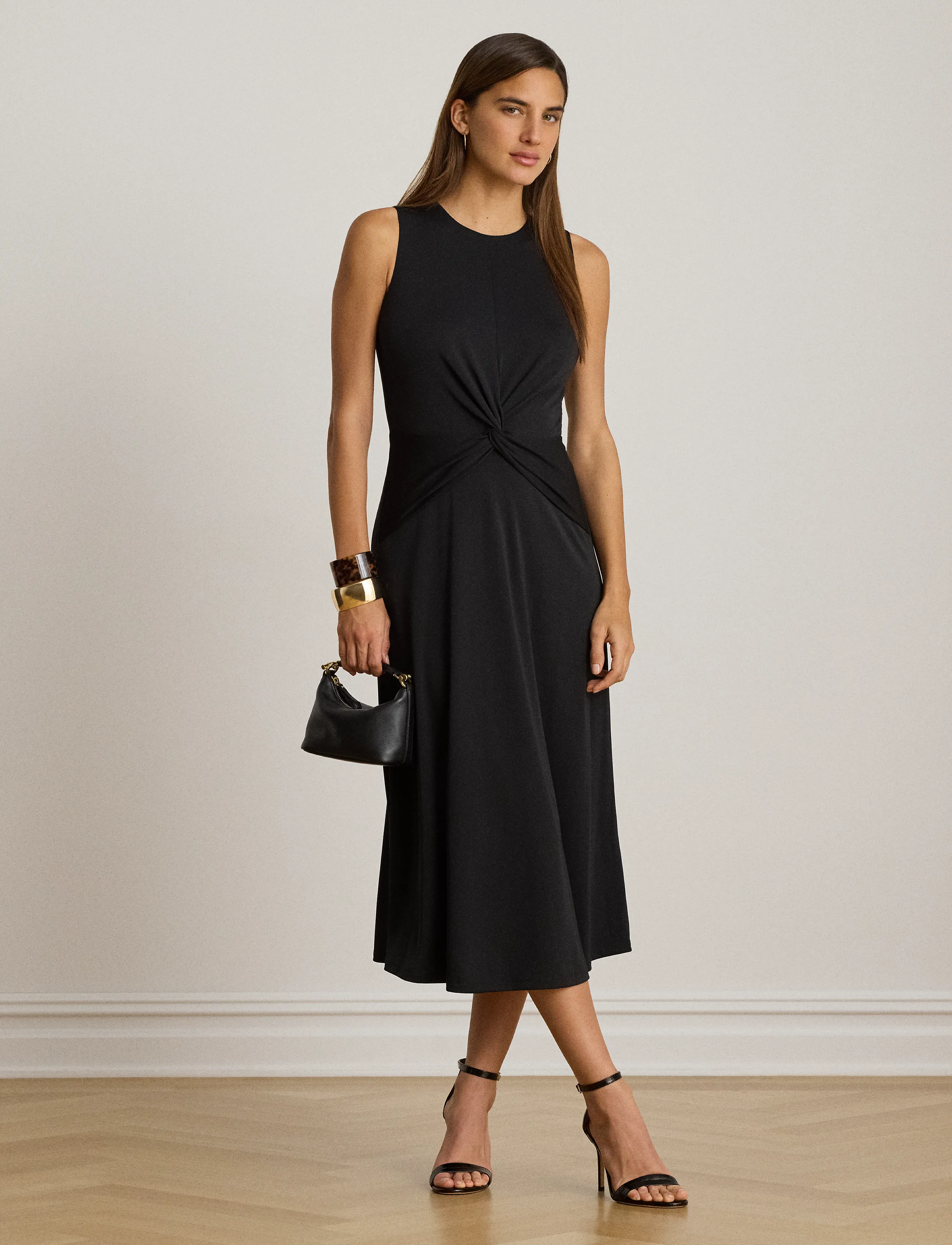 Lauren Ralph Lauren Twist-Front Jersey Sleeveless Dress, Kvinder, Snoet Front Ærmeløs Kjole, Sort, Str: 44