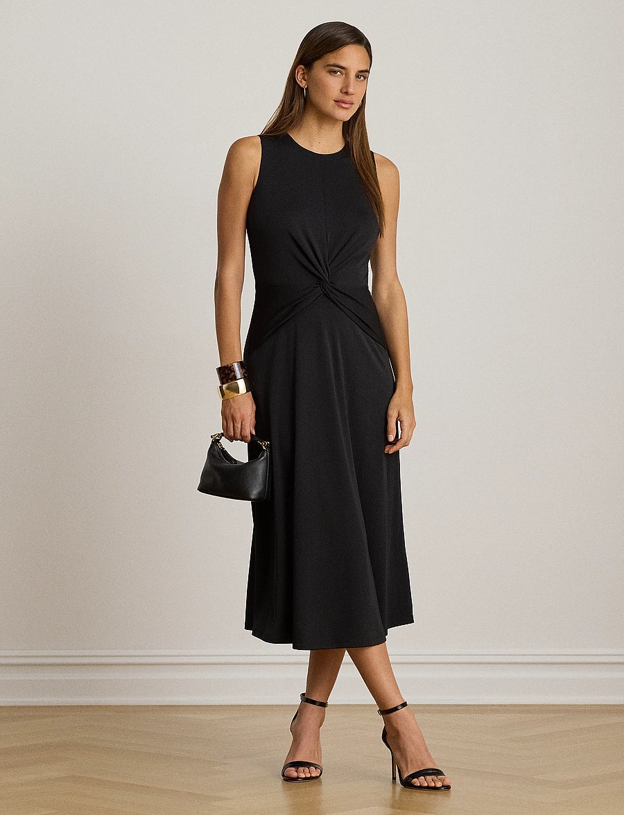 Lauren Ralph Lauren - Twist-Front Jersey Sleeveless Dress - midi-jurken - black - 0
