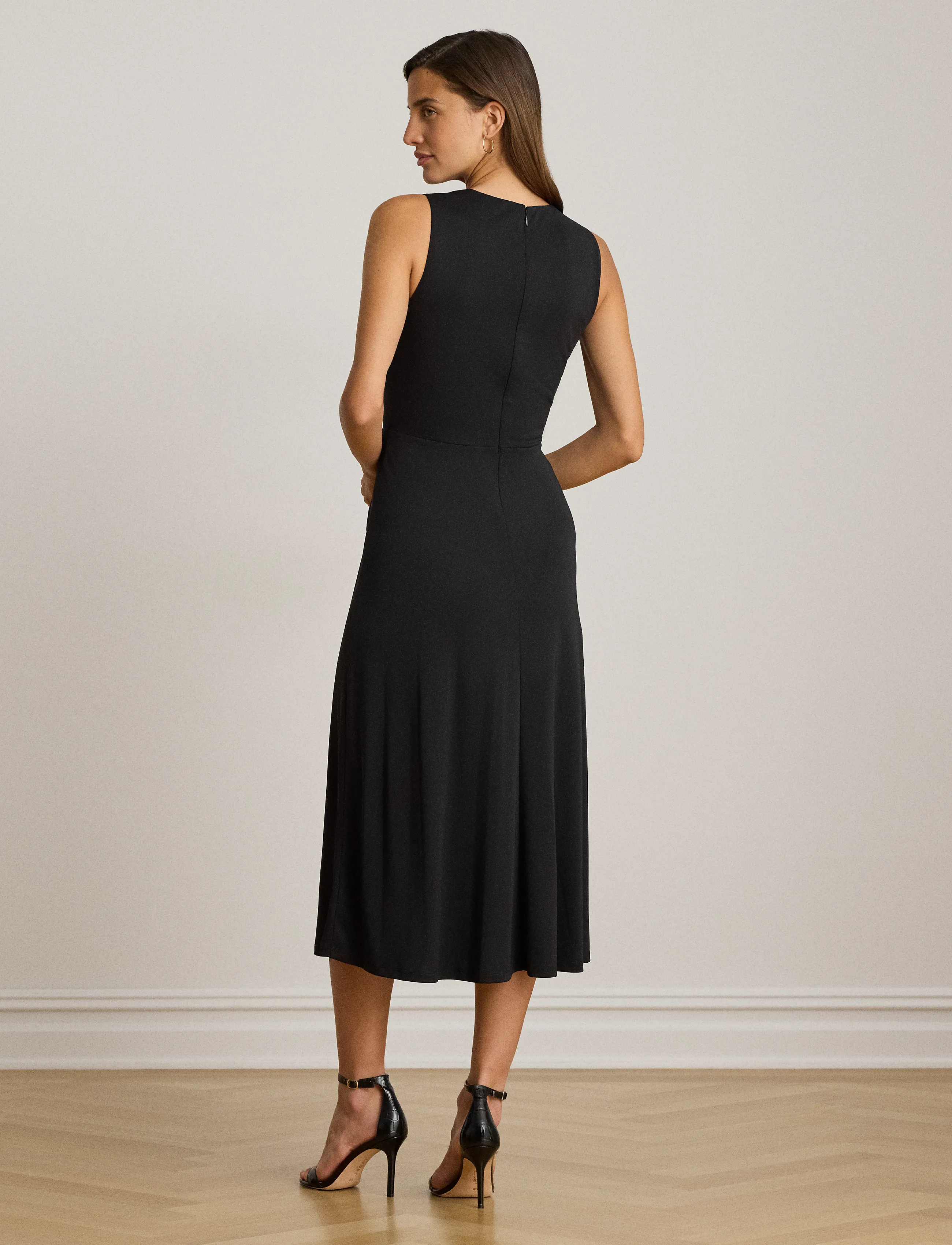 Lauren Ralph Lauren - Twist-Front Jersey Sleeveless Dress - midi-jurken - black - 2
