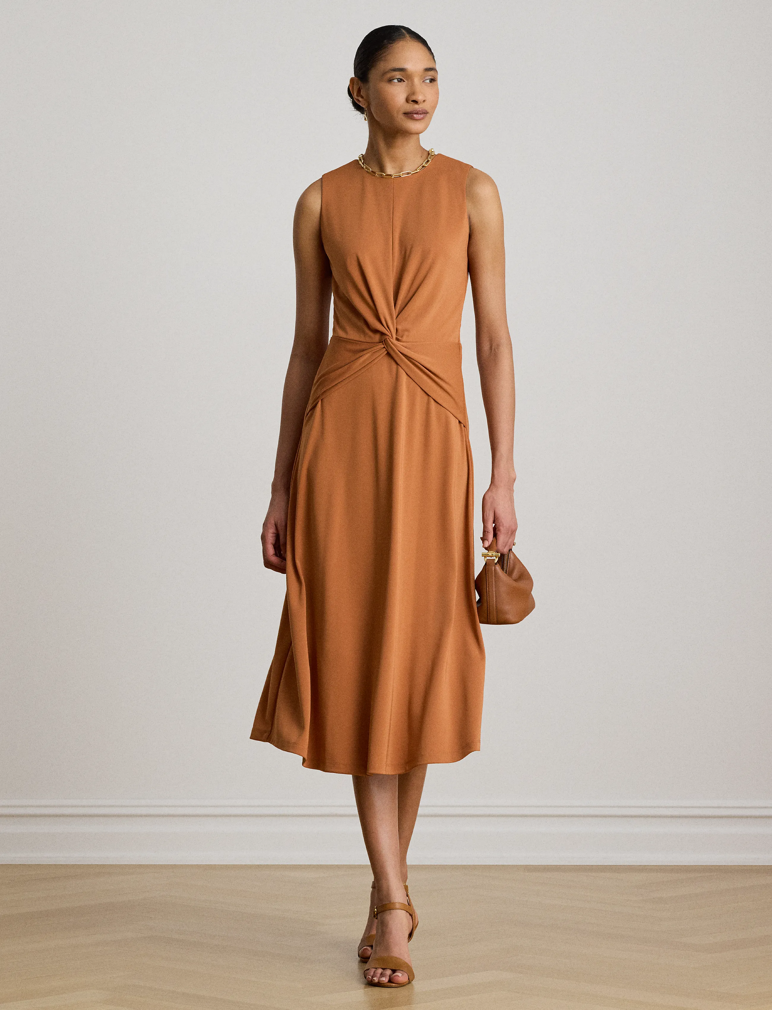 Lauren Ralph Lauren Twist-Front Jersey Sleeveless Dress - Kleider - RED TERRACOTTA / orange