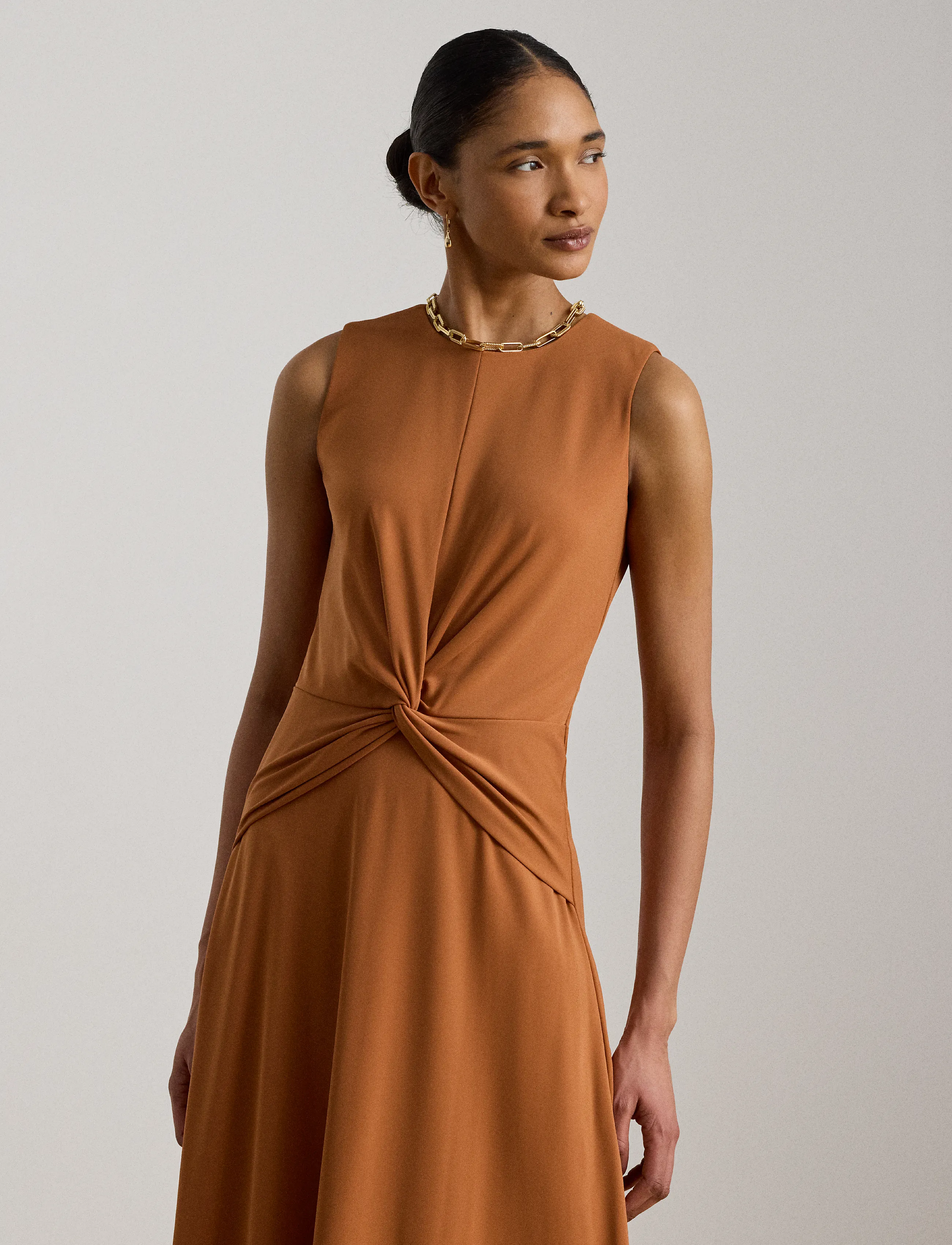 Lauren Ralph Lauren - Twist-Front Jersey Sleeveless Dress - midikleidid - red terracotta - 3