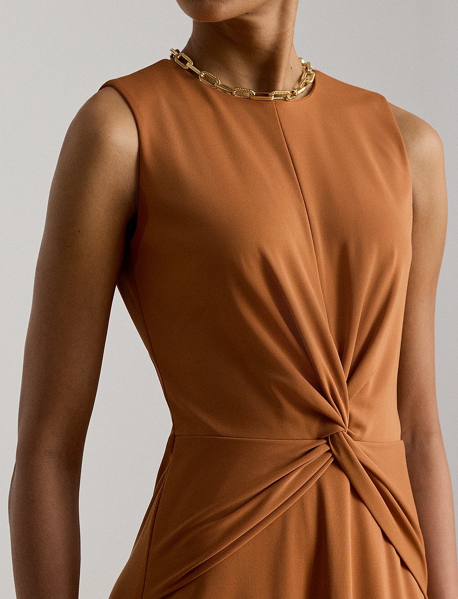 Lauren Ralph Lauren - Twist-Front Jersey Sleeveless Dress - midikleidid - red terracotta - 4