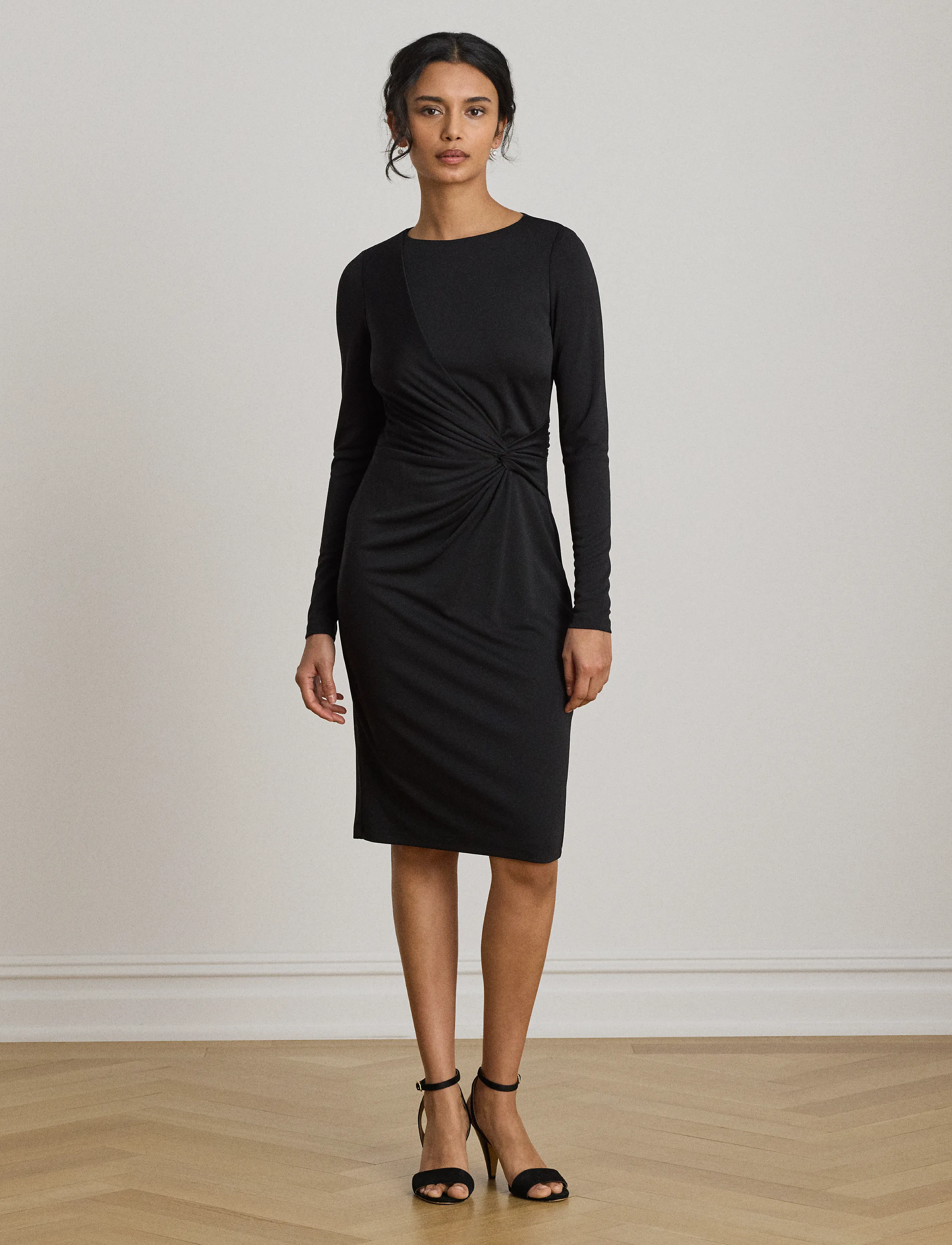 Lauren Ralph Lauren Twist-Front Jersey Boatneck Dress - Midiklänningar - BLACK / black