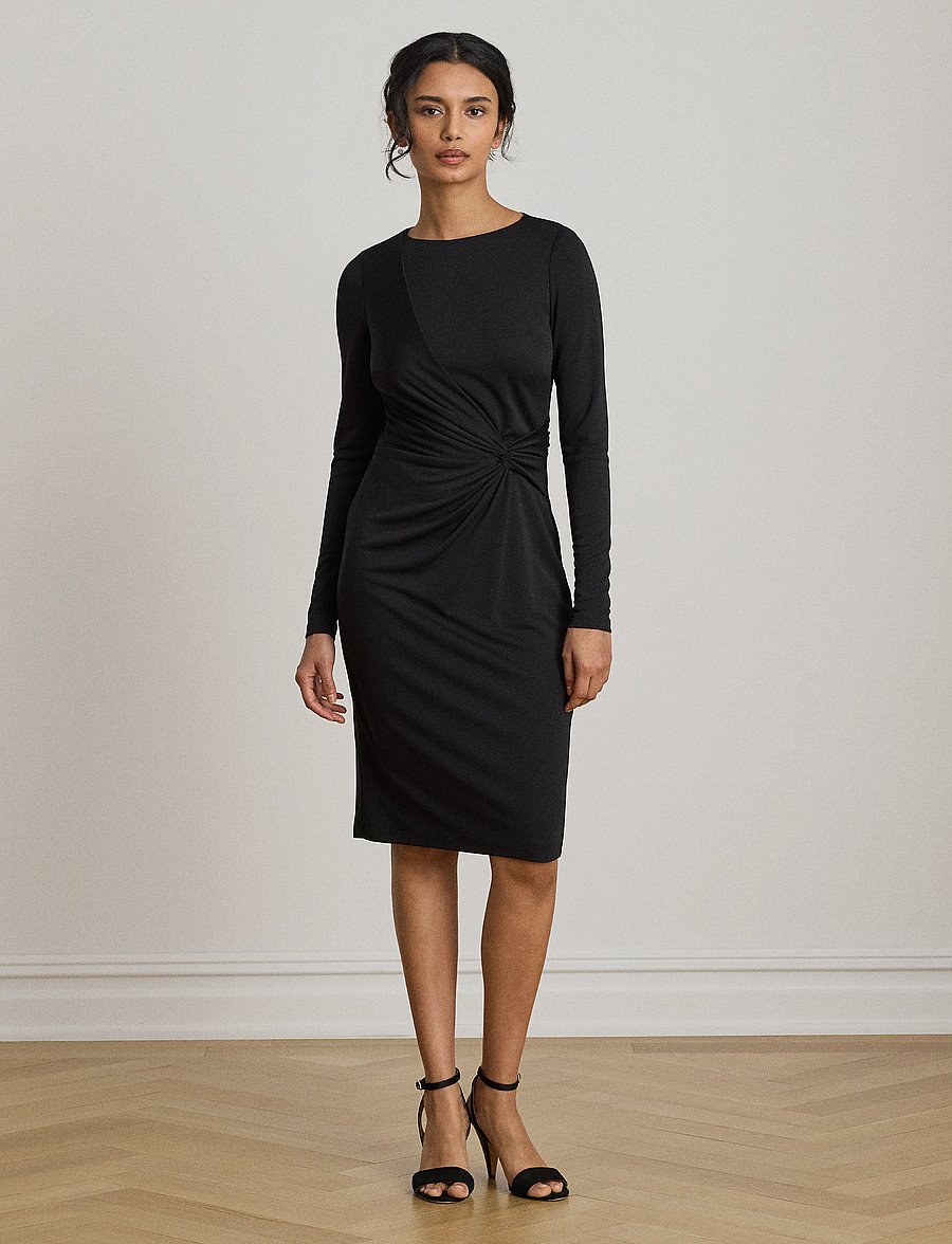 Lauren Ralph Lauren - Twist-Front Jersey Boatneck Dress - stickade klänningar - black - 0