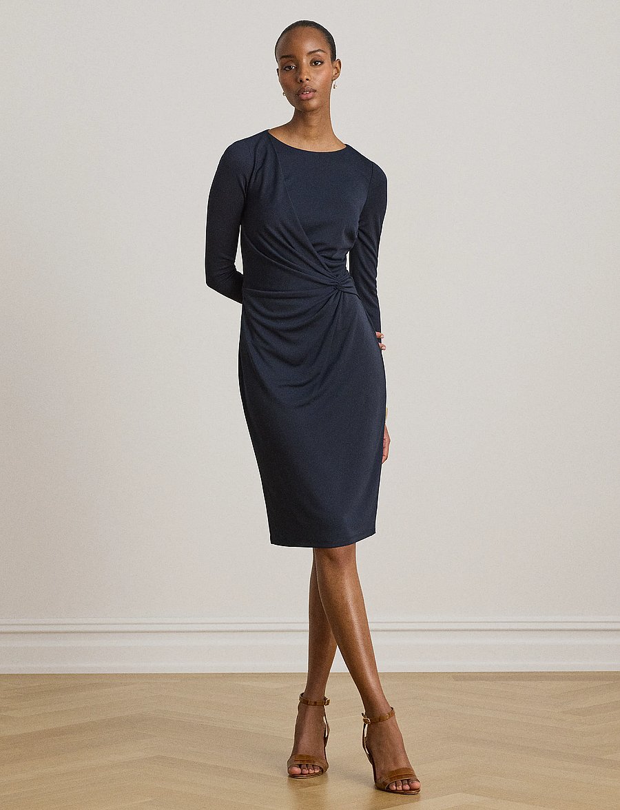 Lauren Ralph Lauren - STR MATTE JERSEY-R-KNT-DRESSES - strickkleider - lauren navy - 0