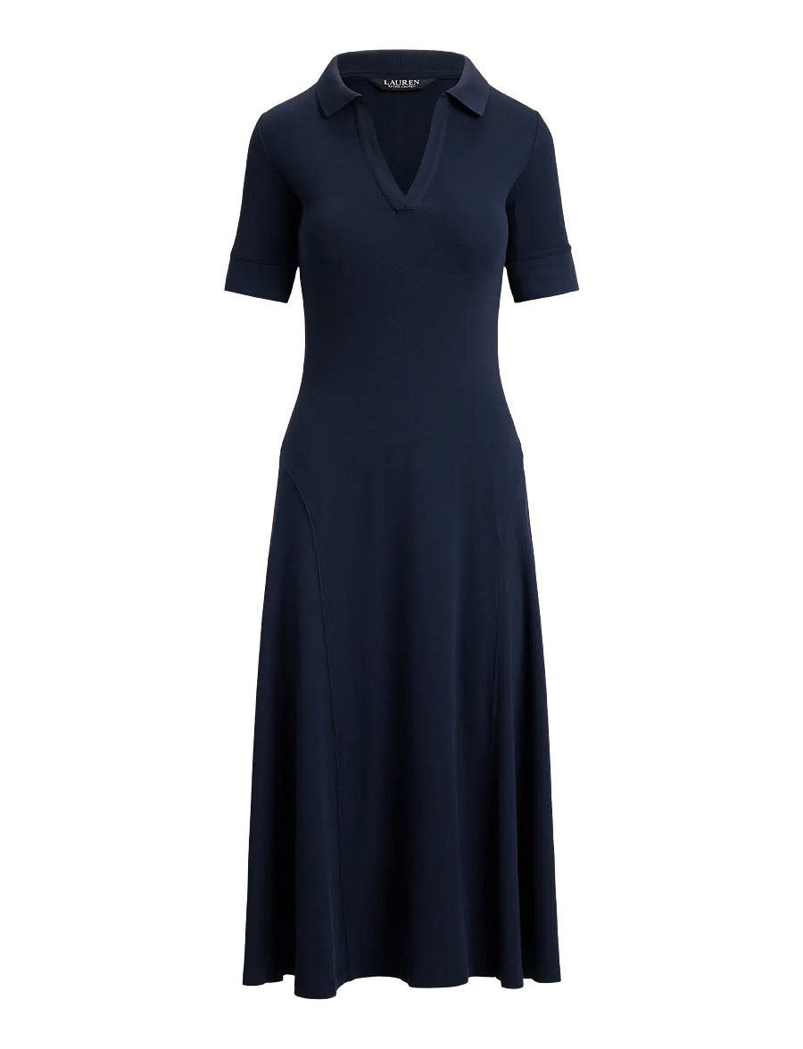 Lauren Ralph Lauren - Rib-Knit Elbow-Sleeve Polo Dress - robes chemises - lauren navy - 1
