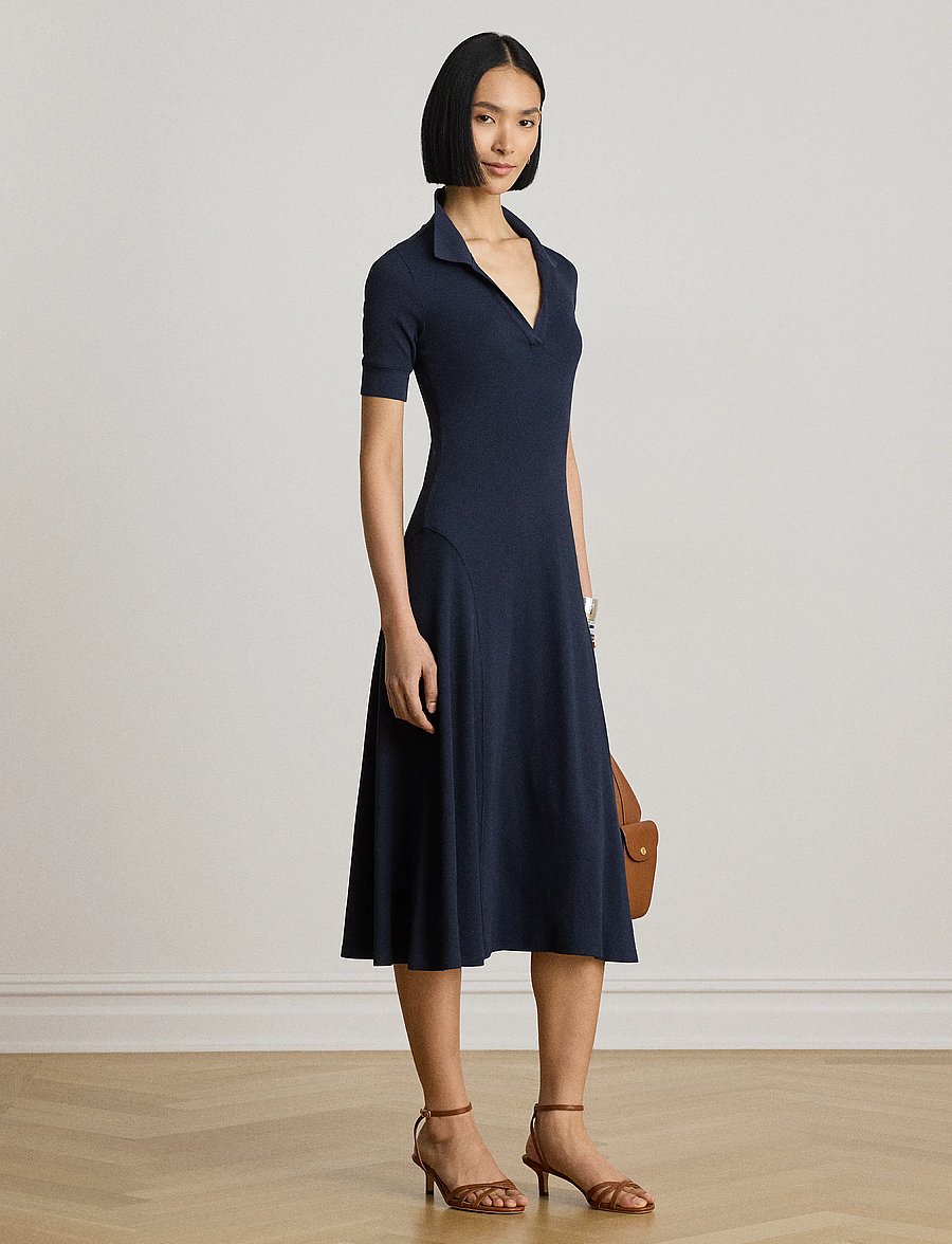 Lauren Ralph Lauren - Rib-Knit Elbow-Sleeve Polo Dress - robes chemises - lauren navy - 0