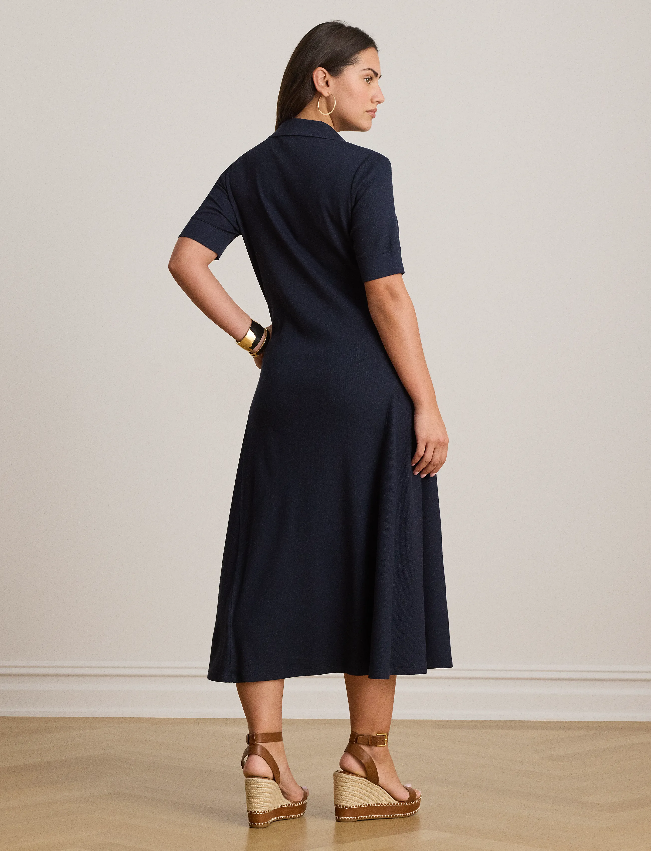 Lauren Ralph Lauren - Rib-Knit Elbow-Sleeve Polo Dress - marškinių tipo suknelės - lauren navy - 2