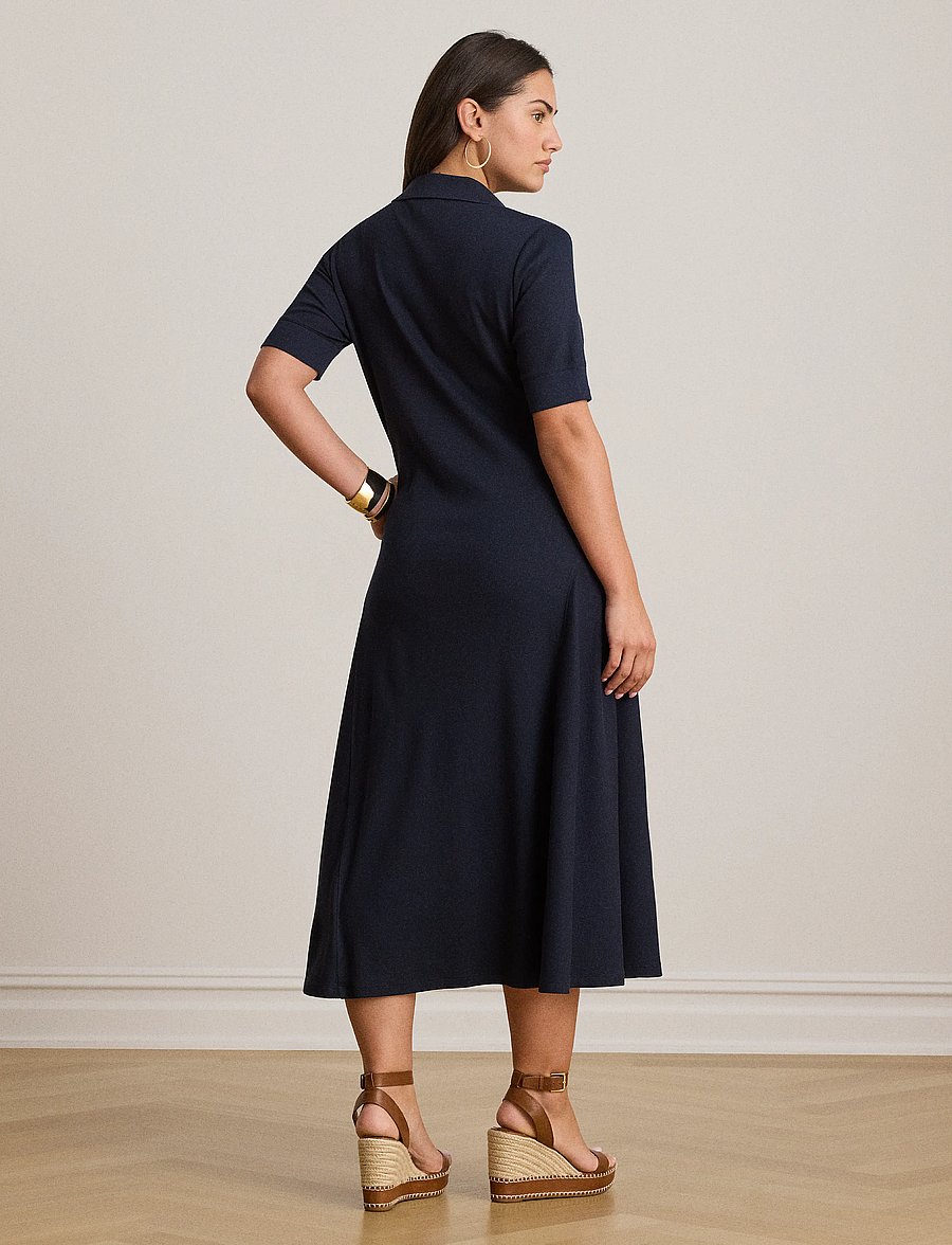 Lauren Ralph Lauren - Rib-Knit Elbow-Sleeve Polo Dress - robes chemises - lauren navy - 2