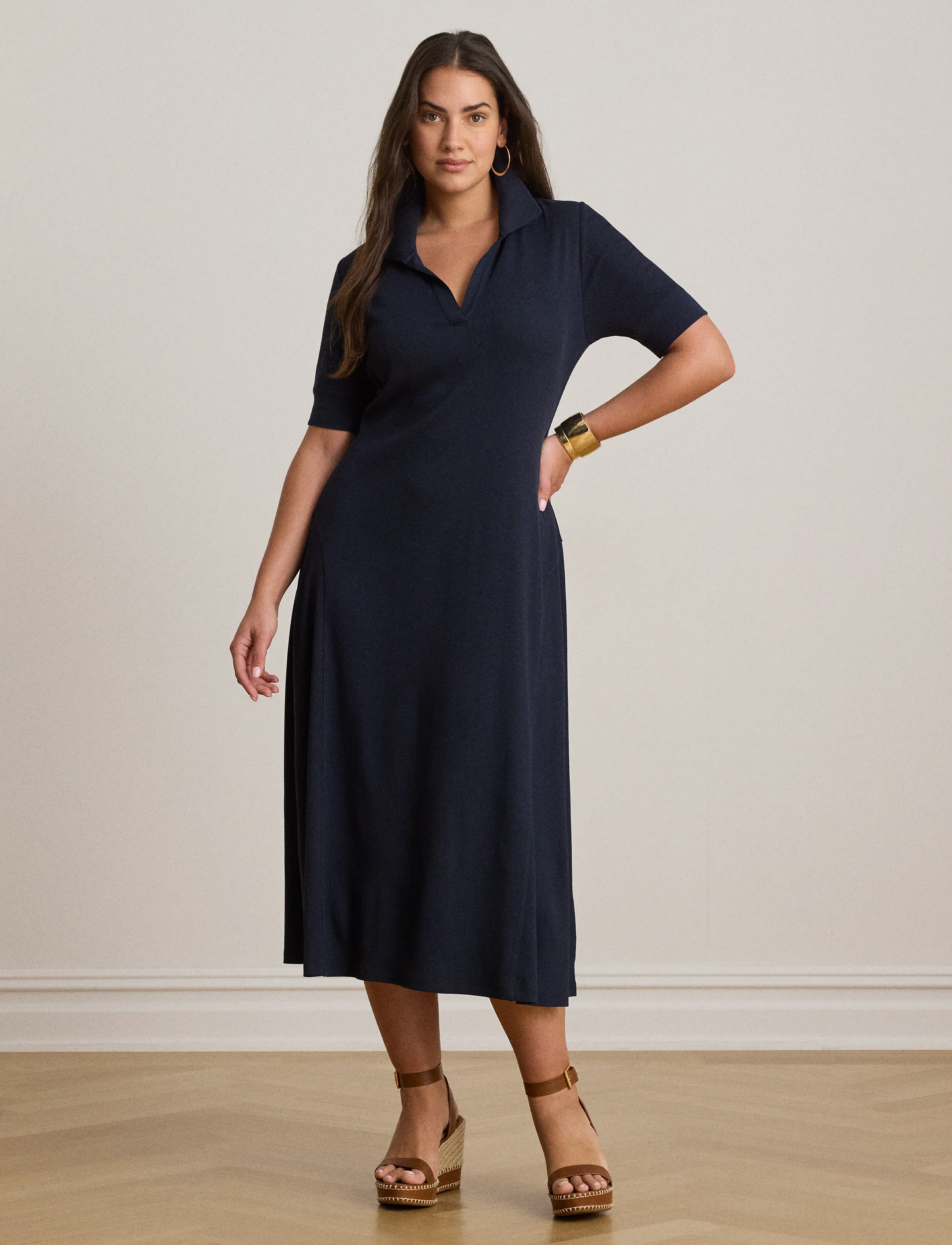 Lauren Ralph Lauren - Rib-Knit Elbow-Sleeve Polo Dress - marškinių tipo suknelės - lauren navy - 3