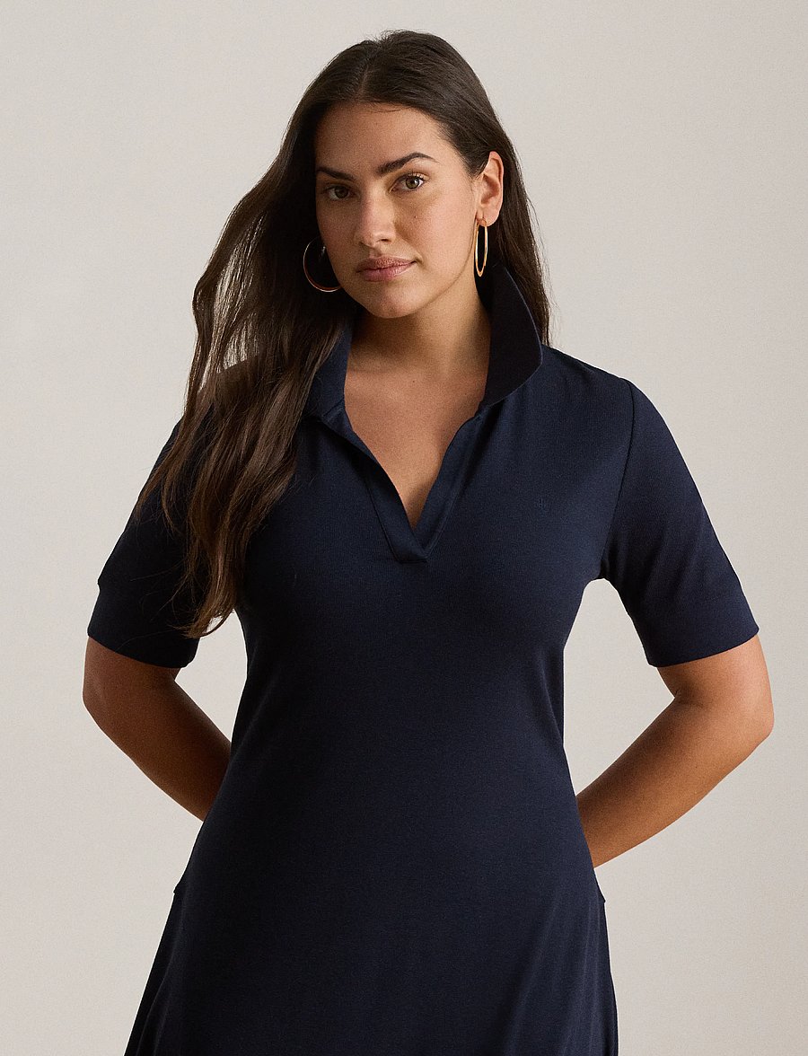Lauren Ralph Lauren - Rib-Knit Elbow-Sleeve Polo Dress - robes chemises - lauren navy - 4