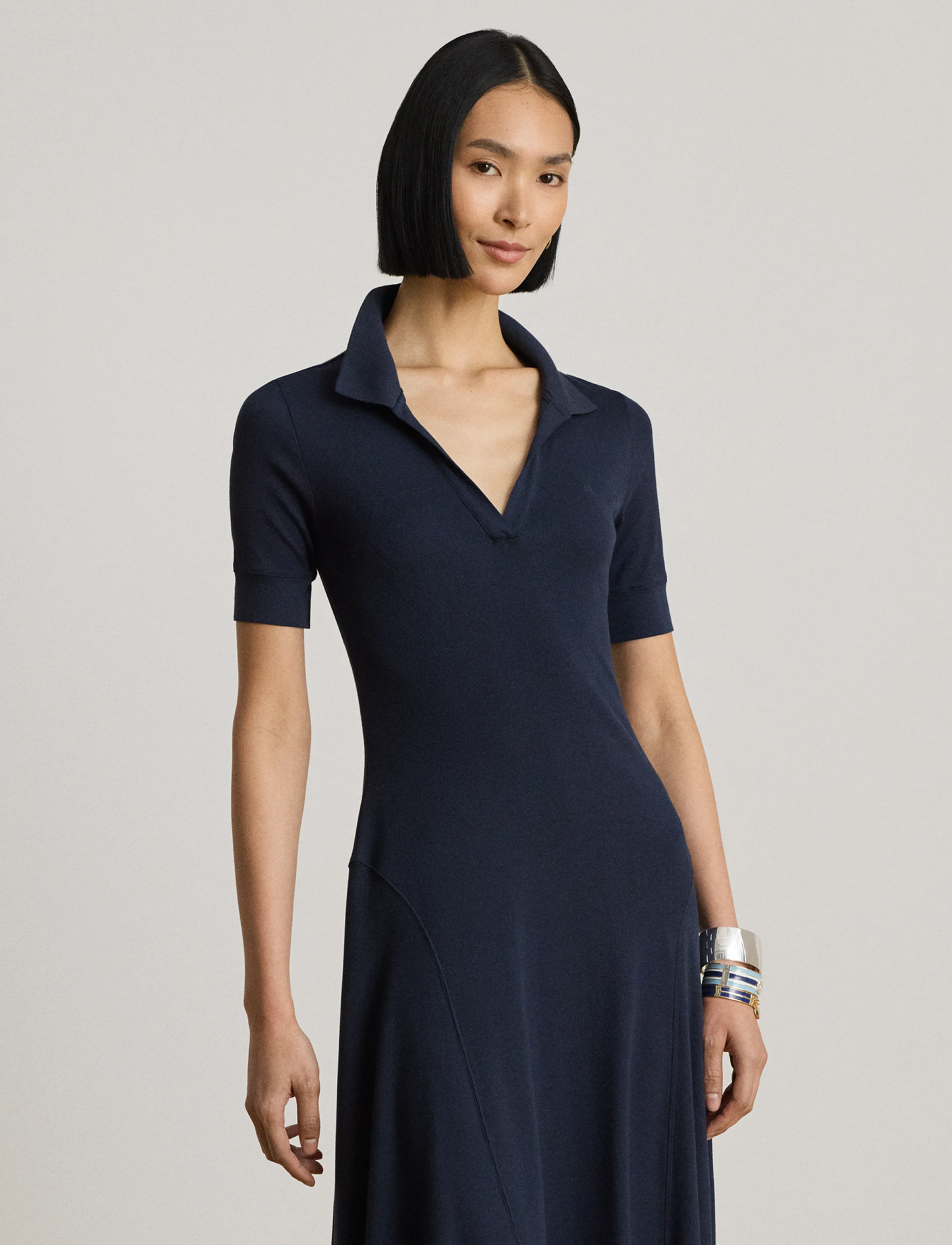 Lauren Ralph Lauren - Rib-Knit Elbow-Sleeve Polo Dress - marškinių tipo suknelės - lauren navy - 5