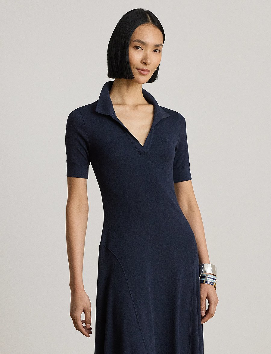 Lauren Ralph Lauren - Rib-Knit Elbow-Sleeve Polo Dress - robes chemises - lauren navy - 5