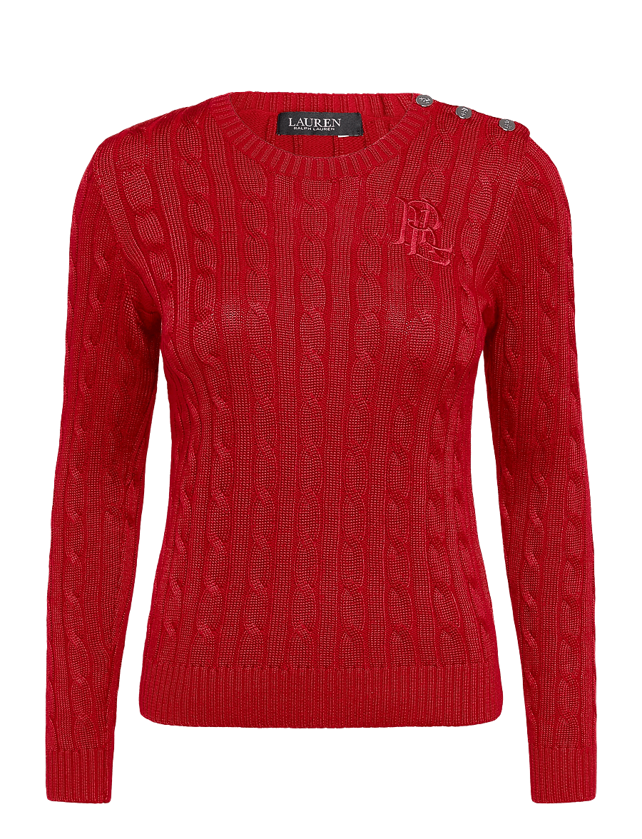 Lauren Ralph Lauren - Button-Trim Cable-Knit Sweater - striktrøjer - ralph red - 2