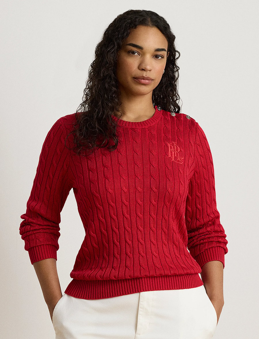 Lauren Ralph Lauren - Button-Trim Cable-Knit Sweater - striktrøjer - ralph red - 0