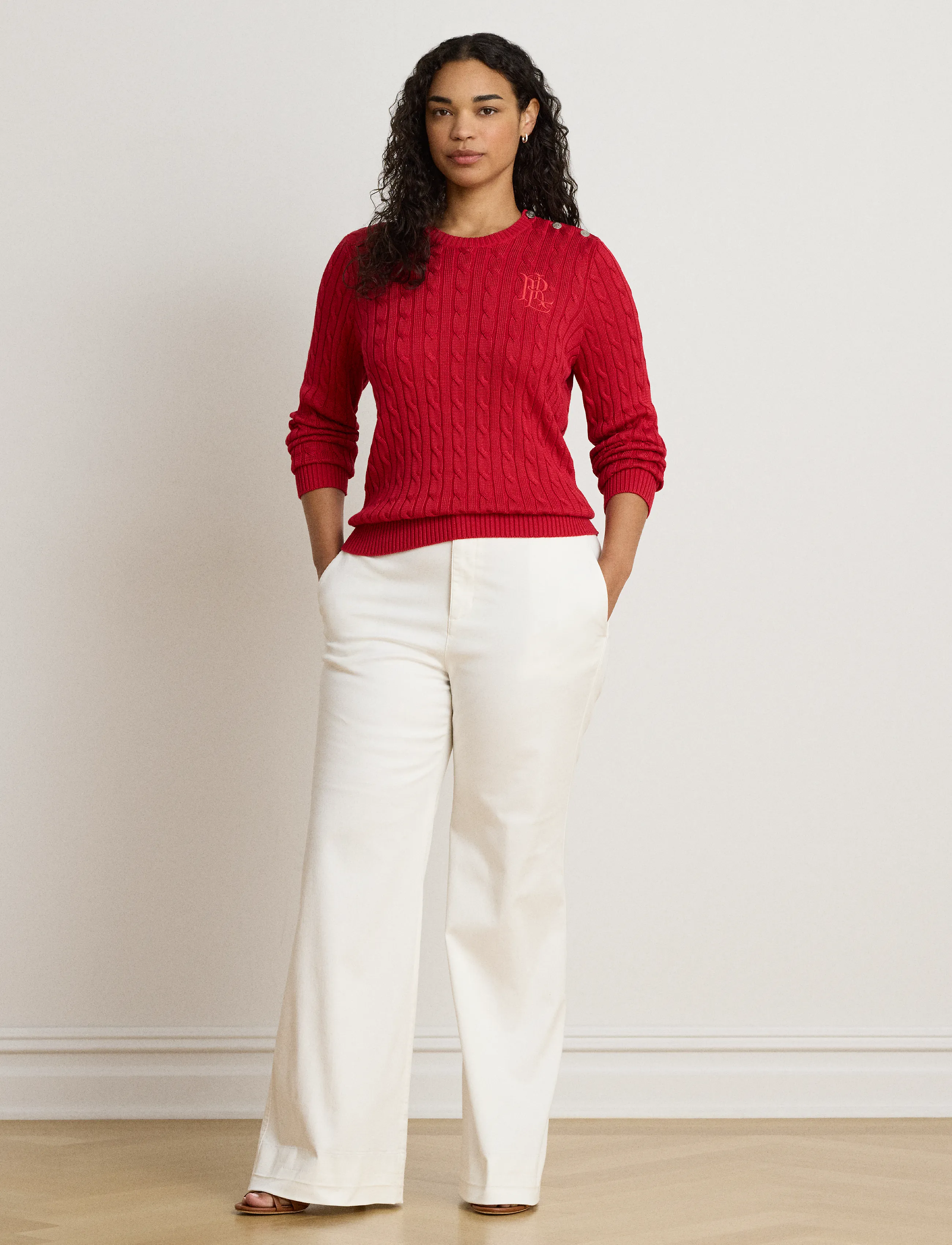 Lauren Ralph Lauren - Button-Trim Cable-Knit Sweater - striktrøjer - ralph red - 3