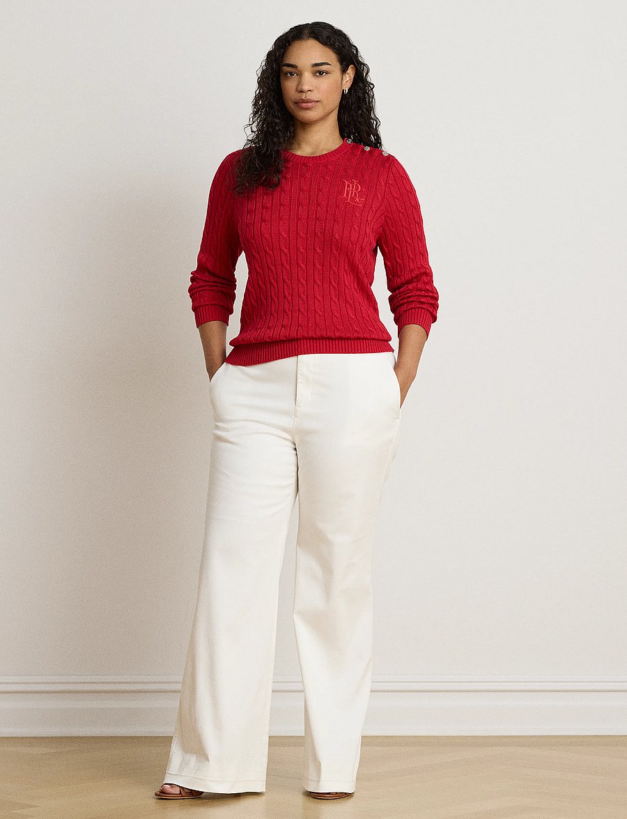 Lauren Ralph Lauren - Button-Trim Cable-Knit Sweater - striktrøjer - ralph red - 3