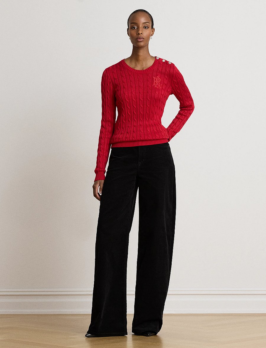 Lauren Ralph Lauren - Button-Trim Cable-Knit Sweater - striktrøjer - ralph red - 4