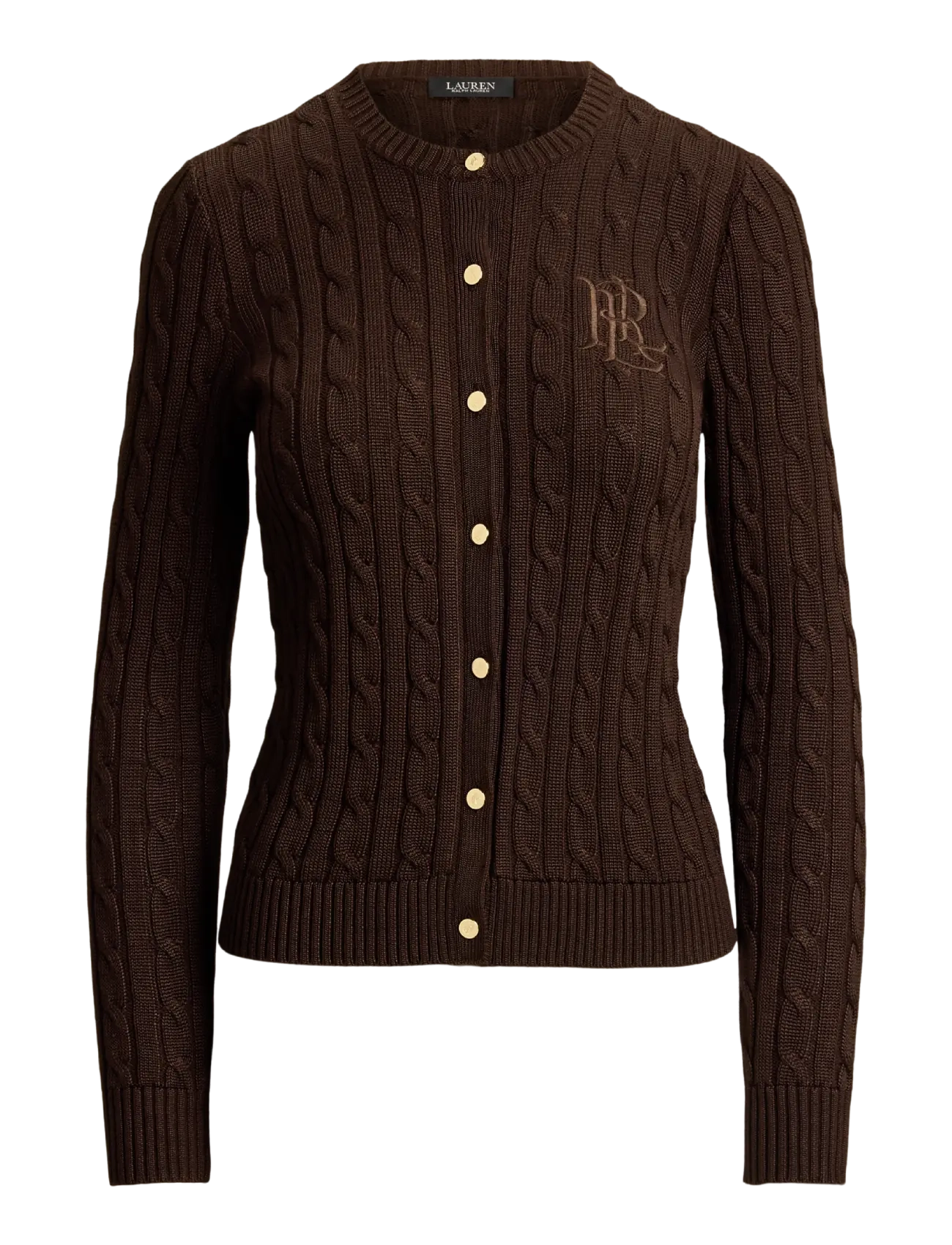 Lauren Ralph Lauren - Cable-Knit Cotton-Blend Cardigan - koftor - circuit brown - 1