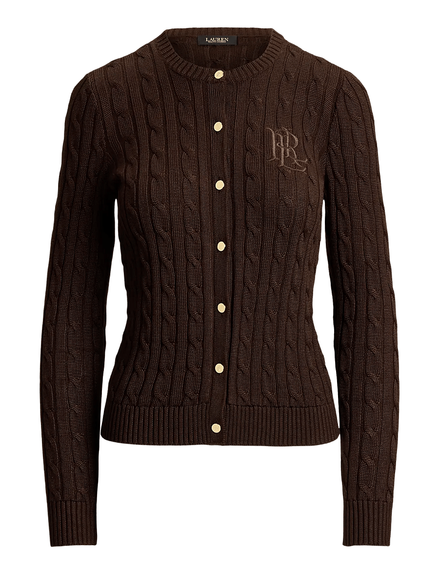 Lauren Ralph Lauren - Cable-Knit Cotton-Blend Cardigan - koftor - circuit brown - 1